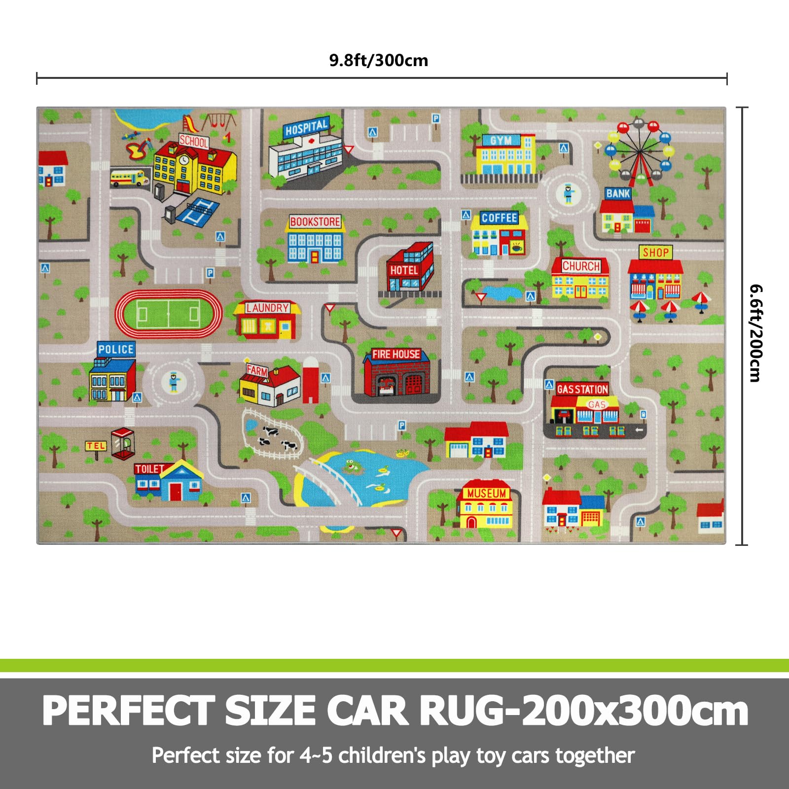 Non-Slip Washable Kids Play Mat - 6.6'x9.8' Tan City Map Road Rug for Toddlers | Playroom, Classroom & Nursery Decor | Perfect for Playtime, Learning & Car Racing Games
