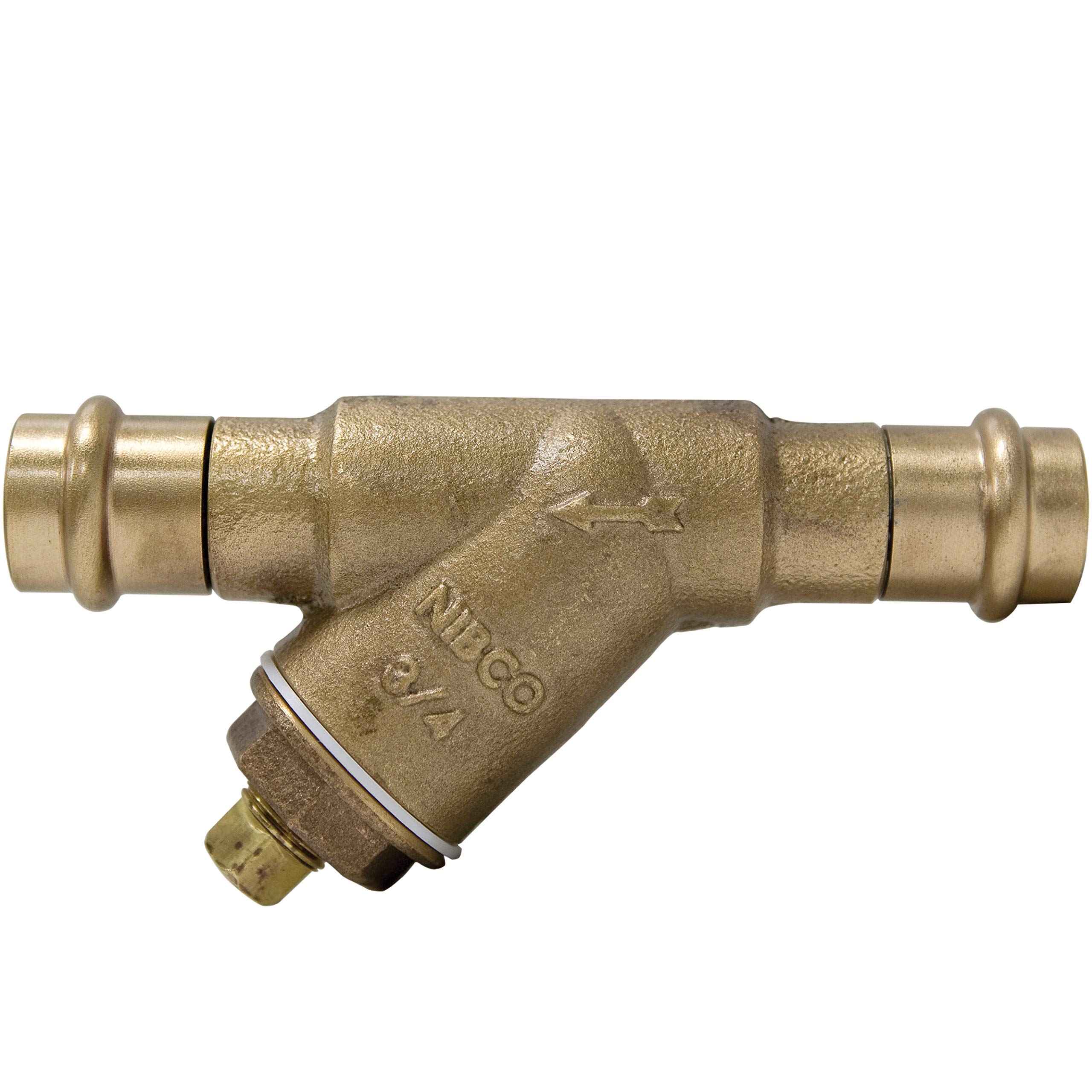 NIBCO PF221A 1-1/4 Inch 20 Mesh Brass Pipe Strainer - Female Press Plug for Water Filtration, HVAC Systems & Plumbing Applications