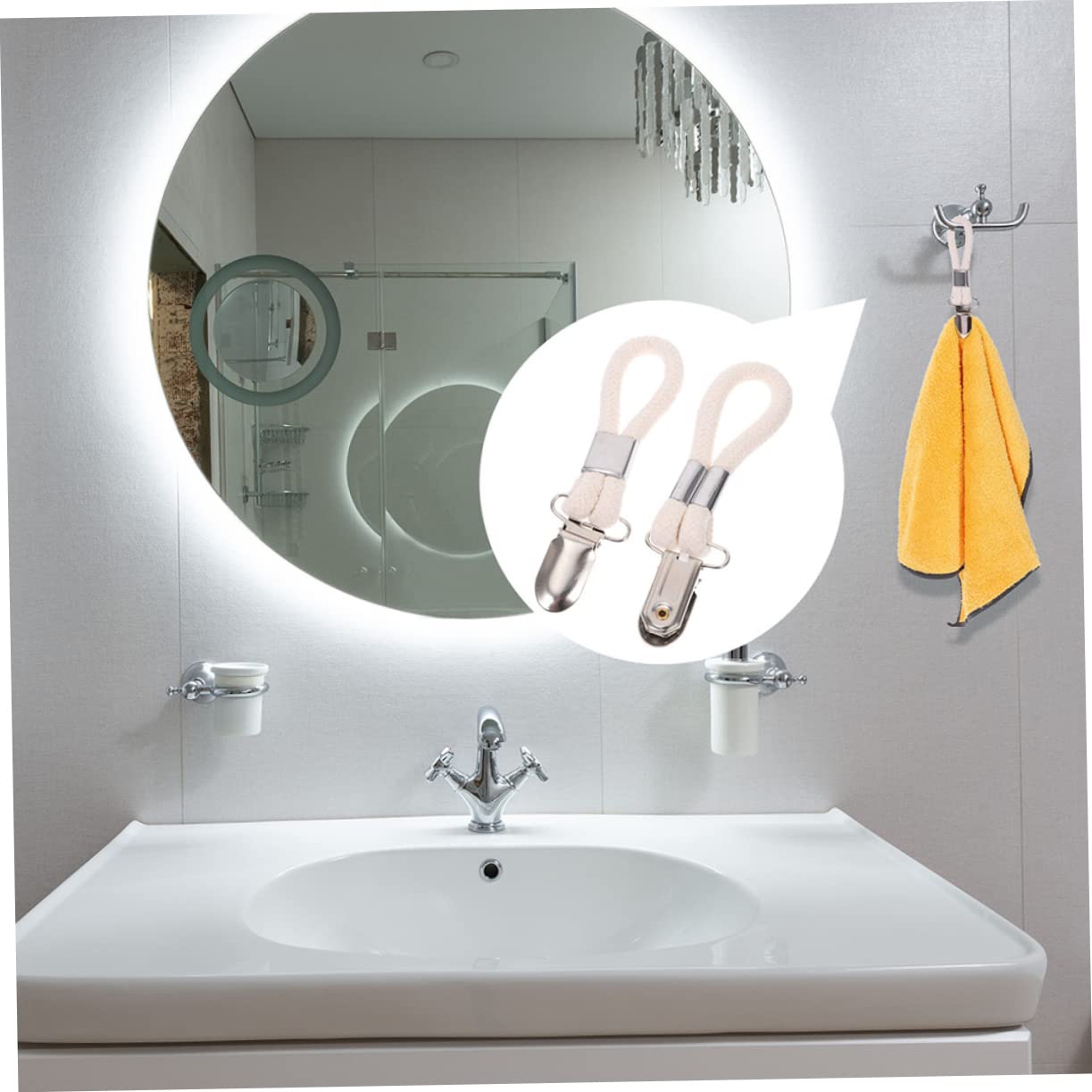 6-Pack Braided Cotton Towel Hangers - Heavy Duty Towel Clips for Kitchen, Bathroom & Laundry - Rustproof Iron Hooks for Hanging Towels, Clothes & Accessories - Perfect for Home, Dorm & RV Organization