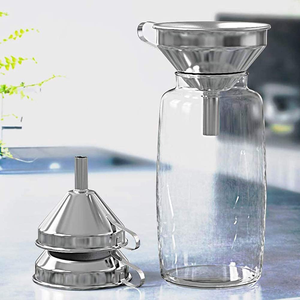 Premium Stainless Steel Funnel Set - 3-Piece Kitchen Strainer with Removable Filter for Liquids, Oils, Jams & Powders | Wide Mouth Canning Funnels for Cooking, Baking, Home Brewing & DIY Projects | Durable & Easy Clean