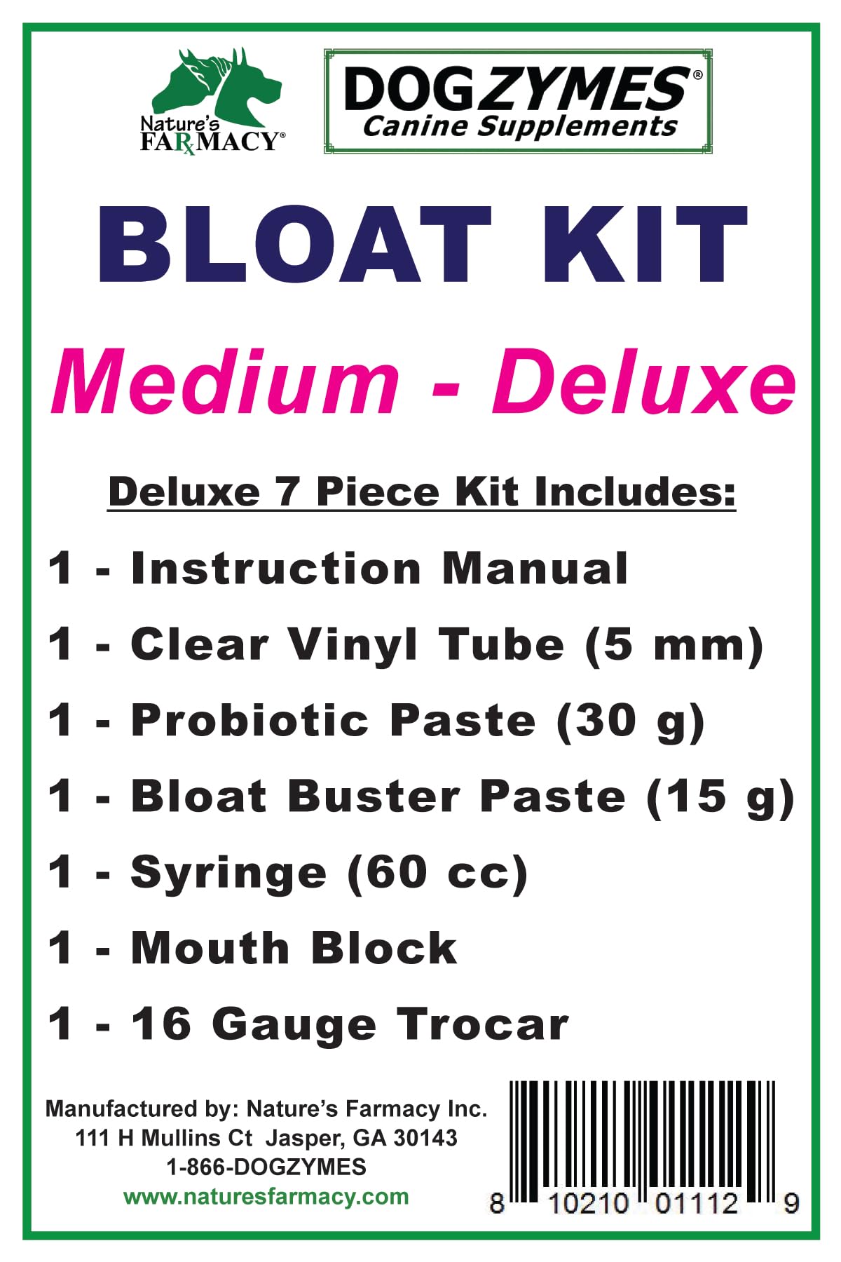 Dogzymes Deluxe Bloat Kit for Dogs - Emergency Gastric Torsion Relief Treatment (Medium Size) | First Aid for Canine Bloating & Stomach Distress | Perfect for Hiking, Travel & Emergency Preparedness