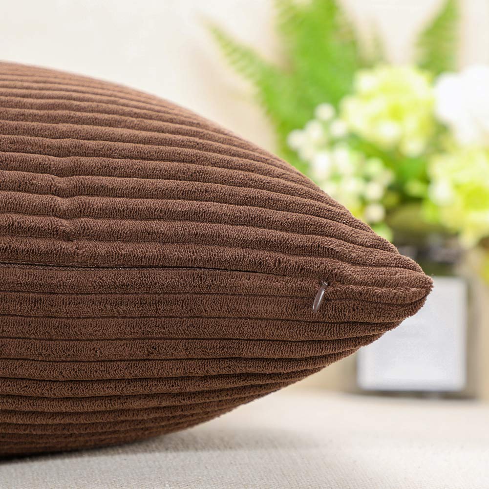 Artscope Cozy Striped Corduroy Pillow Covers - Super Soft Decorative Oblong Throw Pillow Cases (12x20 Inches, Brown) for Sofa, Couch, Bedroom & Car Decor | Perfect for Living Room Accents, Home Styling & Cozy Comfort