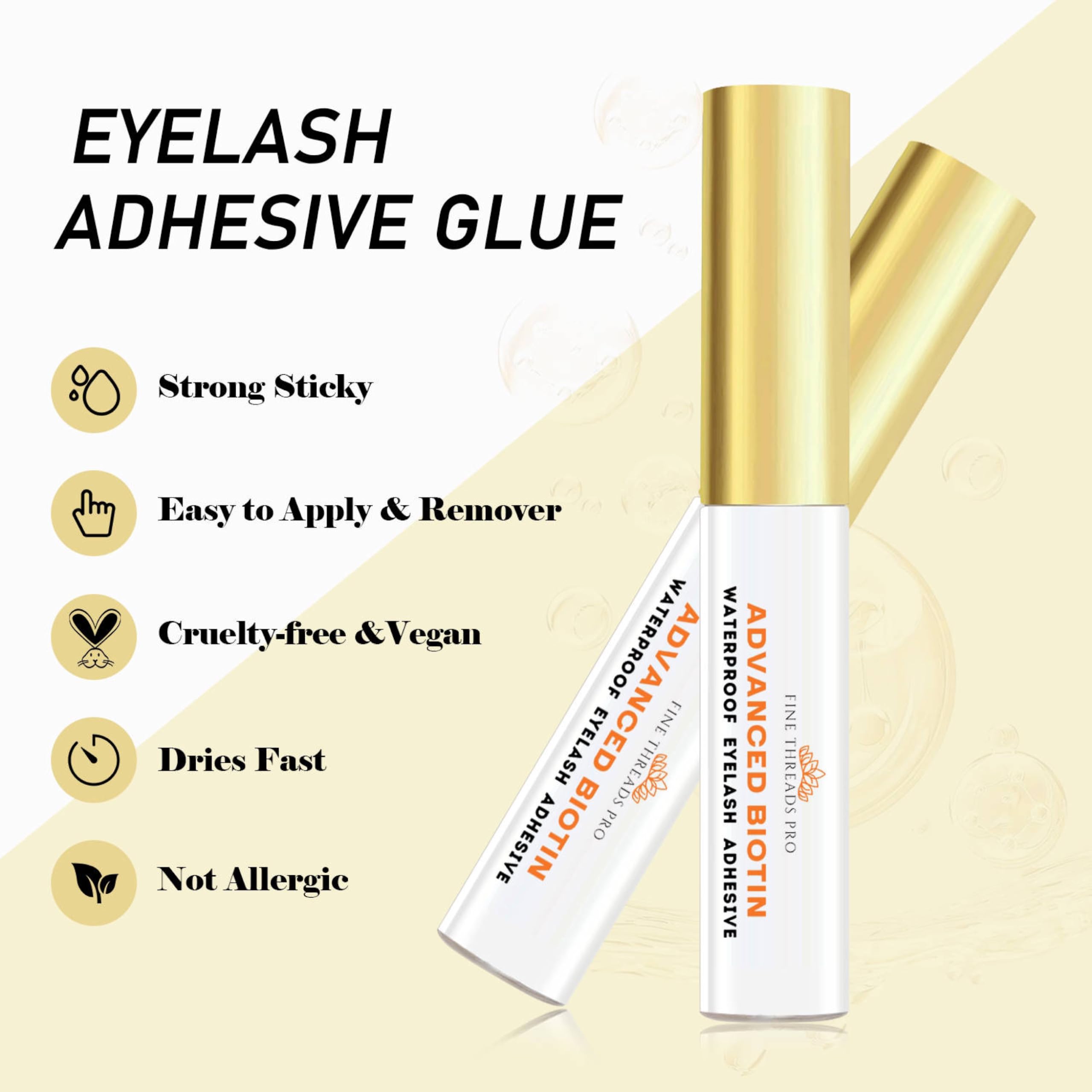 2 in 1 Clear Eyelash Glue with Biotin for Lash Growth - Sensitive Eyes Safe, Strong Hold & Easy Brush On - Latex Free, No Parabens, Waterproof - Perfect for False Eyelash Extensions, Strip Lashes, Mink & Wispy Lashes - Great for Daily Use, Special Occasions & Professional Makeup