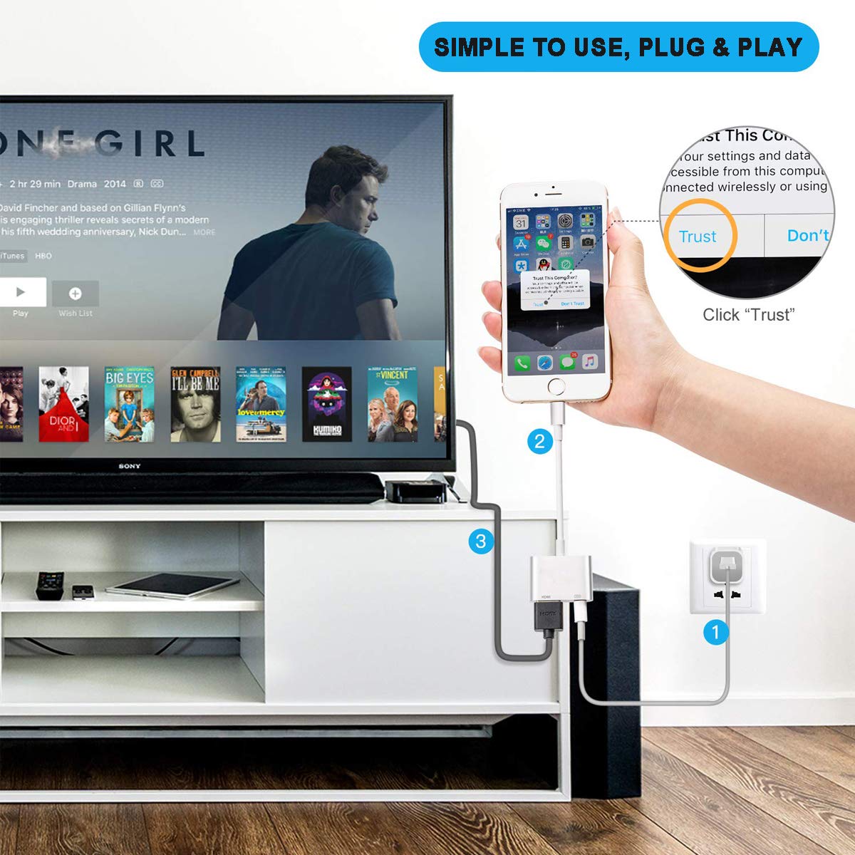Qualihome iPhone to HDMI Adapter 1080P - Digital AV Connector for iPhone 11/Pro/XS Max/XR/X/8/7/6s Plus & iPad - Screen Mirroring to TV/Projector/Monitor - Perfect for Home Theater, Office Presentations & Gaming