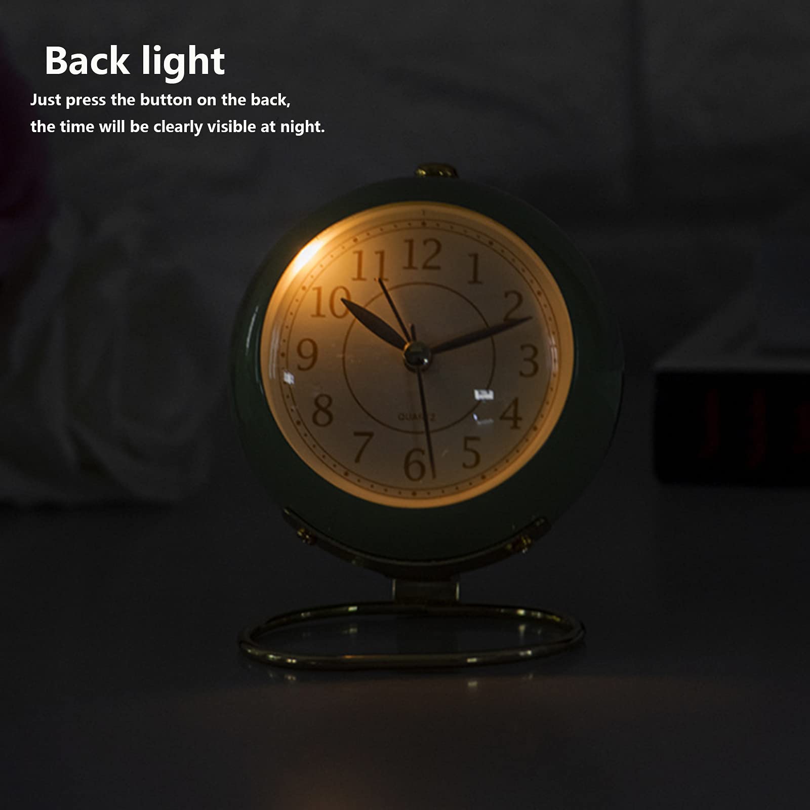 Hongyada Classic Silent Non-Ticking Desk Alarm Clock with Backlight - Battery Operated Small Table Clock with HD Glass - Perfect for Bedroom, Living Room, Kitchen & Bedside Decor - Ideal Gift for Kids, Women & Men (White) - Great for Nighttime Reading, Office Use & Home Decor