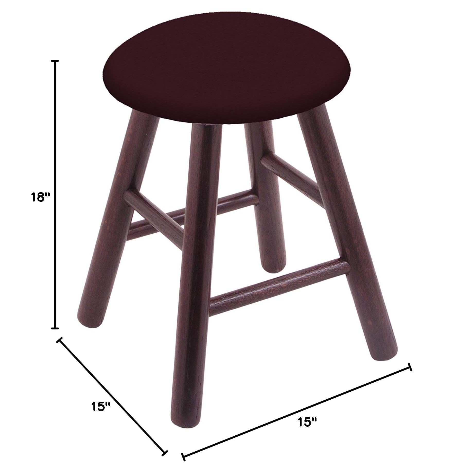 Dark Cherry Oak Vanity Stool with Canter Bordeaux Seat - Elegant Makeup Stool for Bedroom, Dressing Table, and Bathroom Vanity