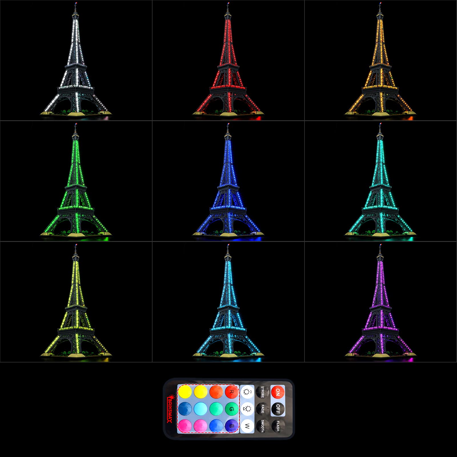 BRIKSMAX LED Lighting Kit for Lego Architecture Eiffel Tower (Remote Control Version) - Compatible with Lego 10307 Building Blocks Model - Perfect for Home Decoration, Gift Giving & Lego Display Enhancement