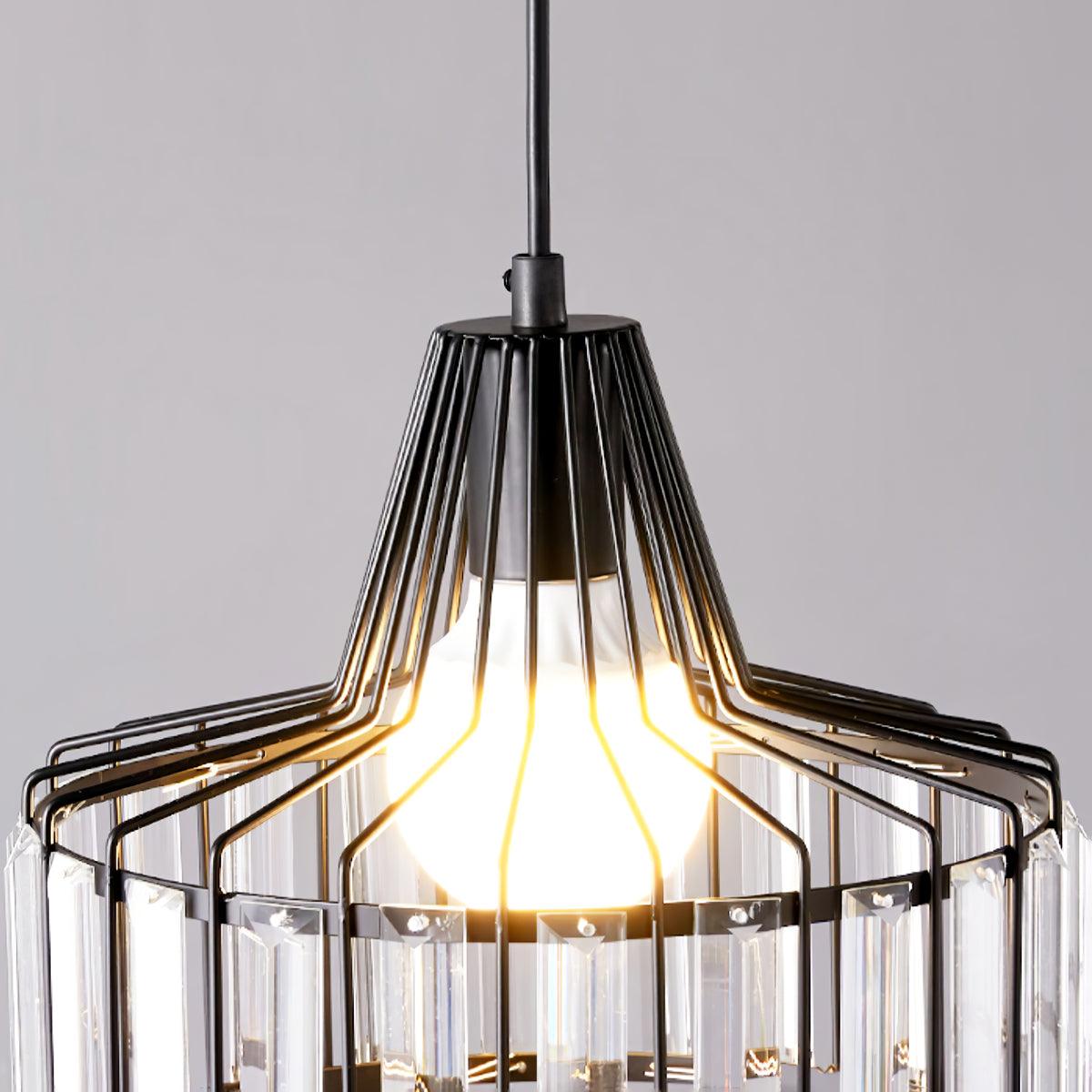 Crystal Drum Pendant Light - Modern Glass Ceiling Chandelier for Dining Room, Living Room & Bedroom Lighting Decor