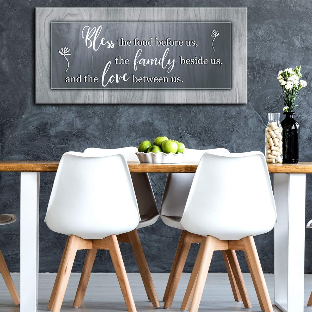 Bless the Food Before Us Framed Wall Art - 42x19 Inch Grey Kitchen & Dining Room Decor Sign for Home, Farmhouse, Restaurant - Perfect for Farmhouse Style Dining Areas & Cozy Kitchen Wall Decor