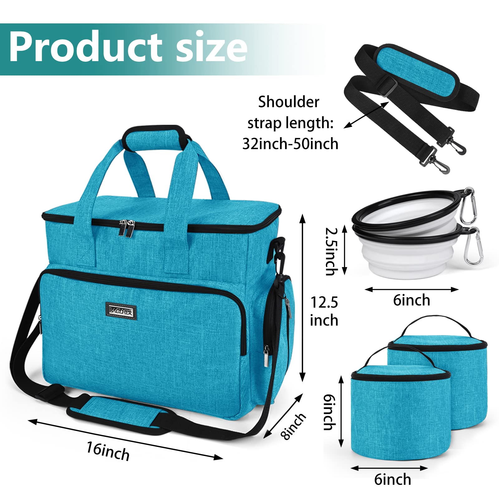 BAGLHER Pet Travel Bag with Bowls & Containers - Sky Blue for Dog Travel Essentials