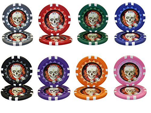 1000pcs 13.5g Skull Design Poker Chips Set with Acrylic Storage Case - Premium Custom Casino Chips for Poker Nights, Game Room Decor, and Themed Parties
