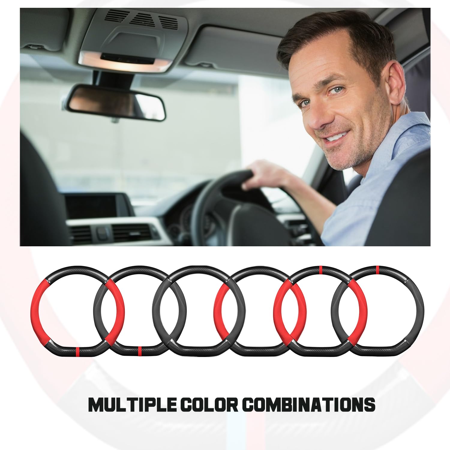 Non-Slip Carbon Fiber & PU Leather D-Shaped Steering Wheel Cover - Universal Fit for 38cm(15
