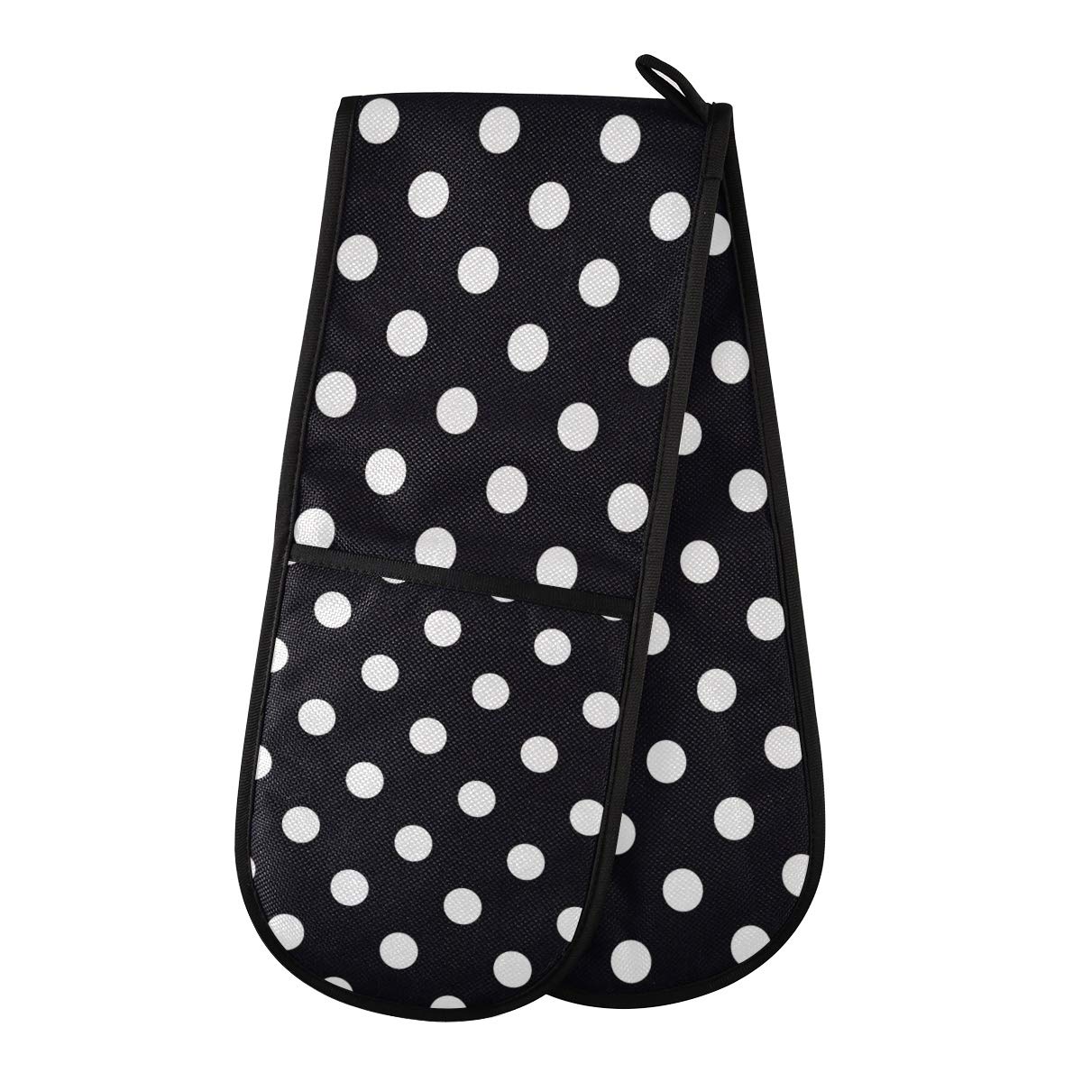 Black and White Polka Dot Double Oven Mitts - Heat Resistant & Non-Slip Kitchen Gloves (7