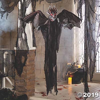 Animated Black Dragon Halloween Decoration - 5 ft Hanging Scary Prop for Haunted Houses, Halloween Parties, Spooky Events - Perfect Indoor & Outdoor Halloween Decor