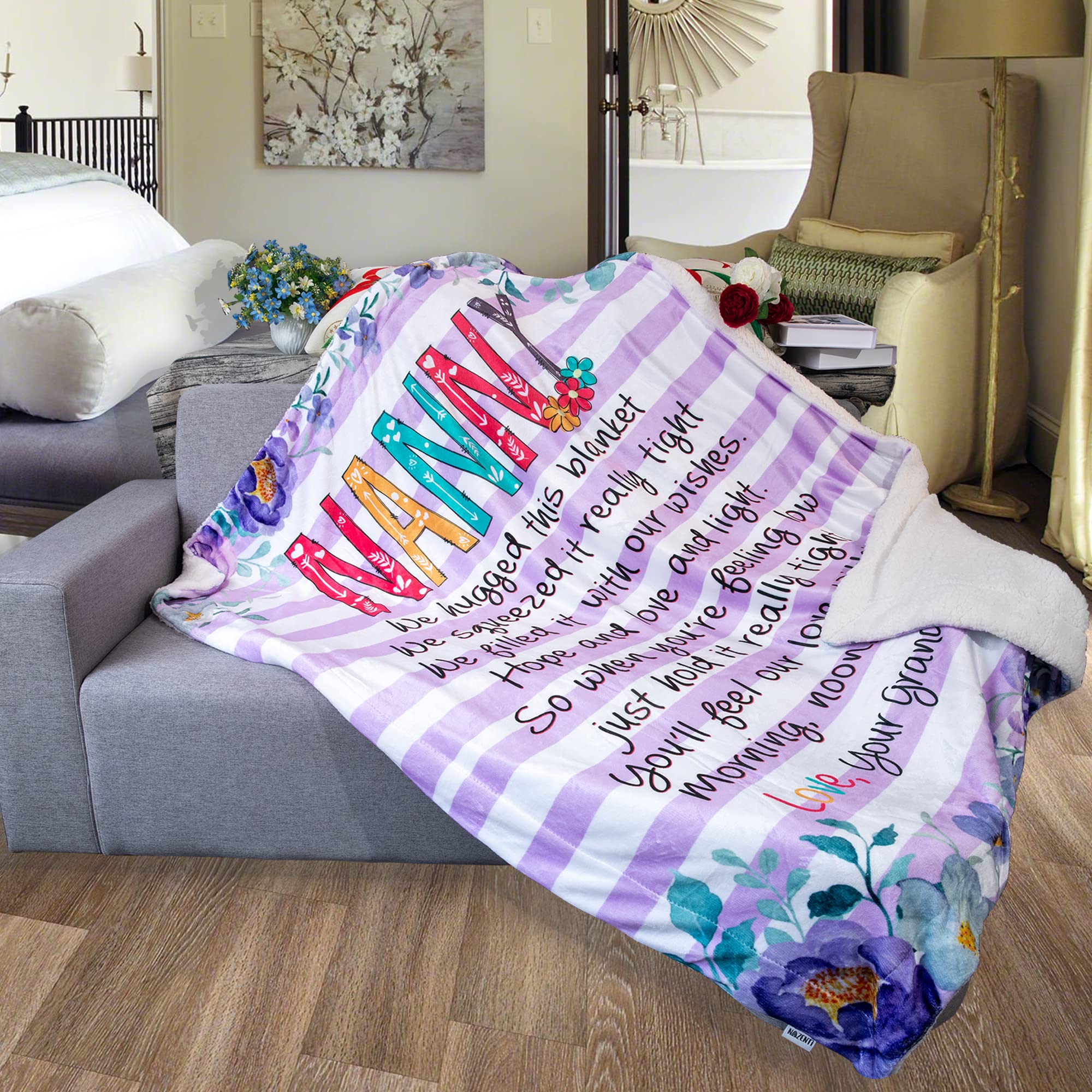 NAZENTI Luxury Super Soft Sherpa Fleece Blanket 50x60 - Cozy Nanny Gift for Birthday, Christmas & Special Occasions | Perfect for Snuggling, Home Decor & Thoughtful Grandchildren Presents