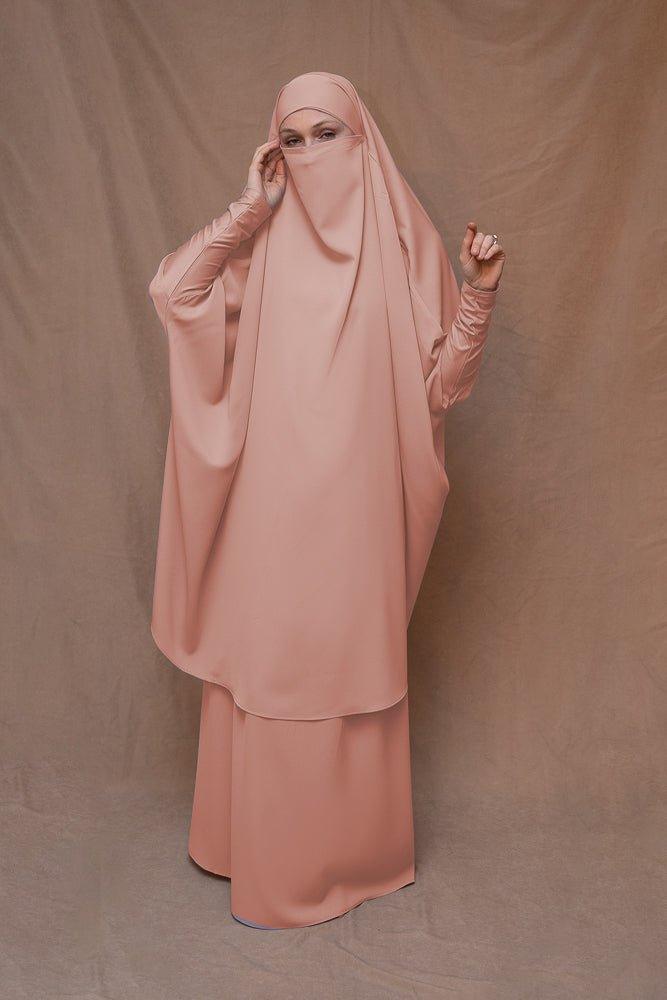 Pink Moira Prayer Umrah Gown with Niqab - Modest Islamic Abaya for Women | Perfect for Hajj, Umrah & Daily Prayers
