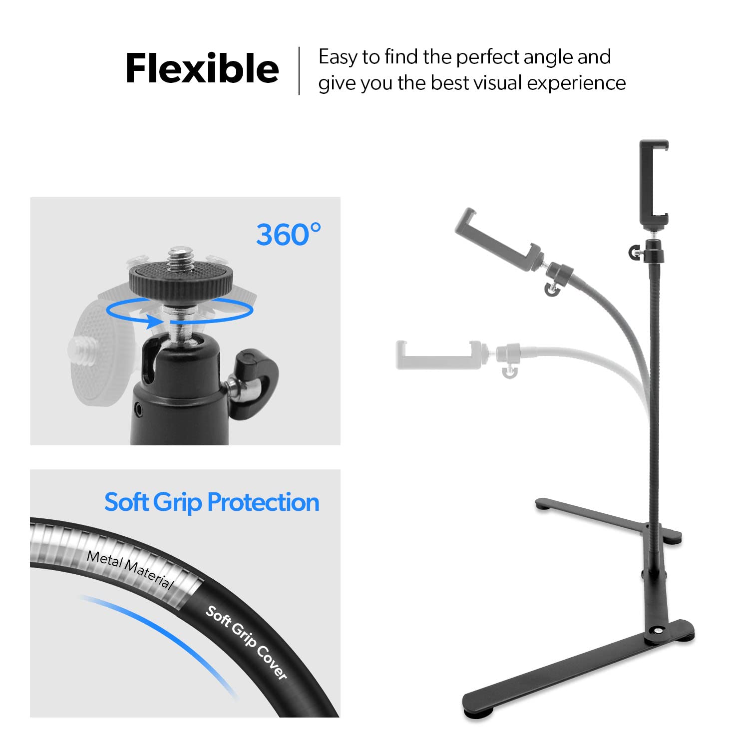 LimoStudio 13.6-Inch Flexible Gooseneck Phone Tripod Stand - Lightweight Overhead Tabletop Mount for iPhone, Galaxy, Pixel (Model AGG3314) - Perfect for Video Calls, Live Streaming & Content Creation