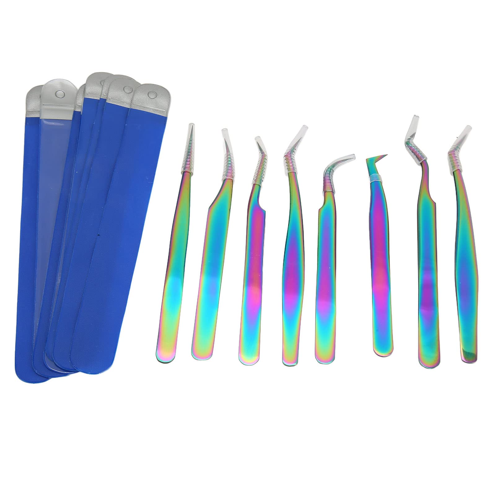8-Piece Rainbow Stainless Steel Eyelash Extension Tweezers Set - Straight & Curved Professional Lash Tools for Precision Extensions - Perfect for Salon, Home Use & DIY Beauty Enthusiasts
