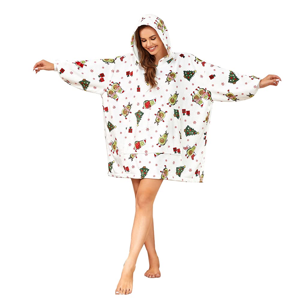RONGTAI Oversized Wearable Blanket Hoodie - Soft Plush Sherpa Fleece Sweatshirt with Pockets for Women & Men, One Size Fits Most (Avocado Print) - Cozy Loungewear for Home, Camping & Outdoor Activities