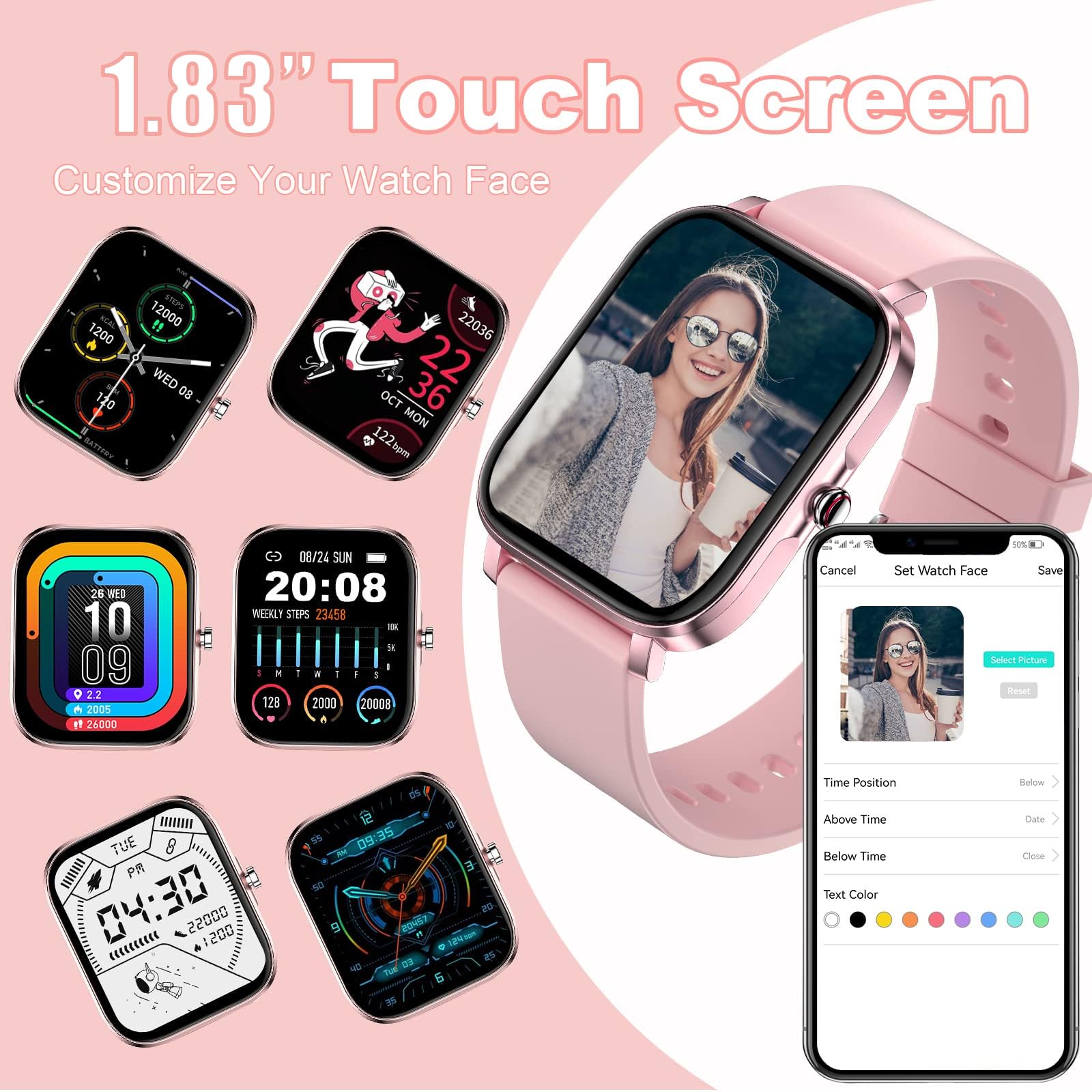 Smart Watch for Women - Fitness Tracker with Heart Rate & Sleep Monitor, Step Counter, Waterproof Smartwatch Compatible with Android/iOS - Perfect for Workouts, Running, Swimming & Daily Activity Tracking