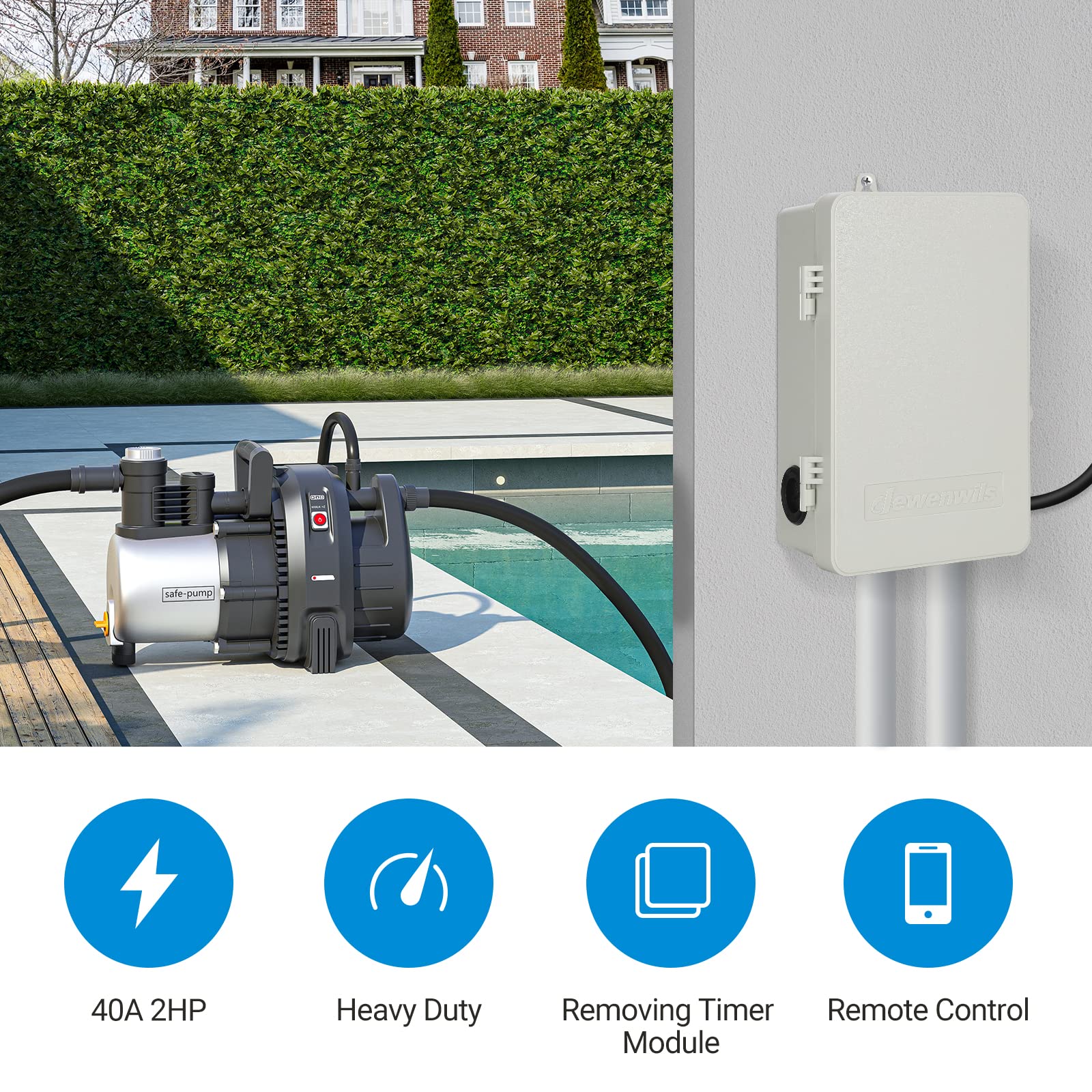DEWENWILS WiFi Pool Timer Switch - 40A Heavy Duty 120-277VAC 2HP, Smart Home Compatible with Alexa & Google Assistant, ETL Certified - Perfect for Swimming Pool Pumps, Hot Tubs & Outdoor Lighting Control