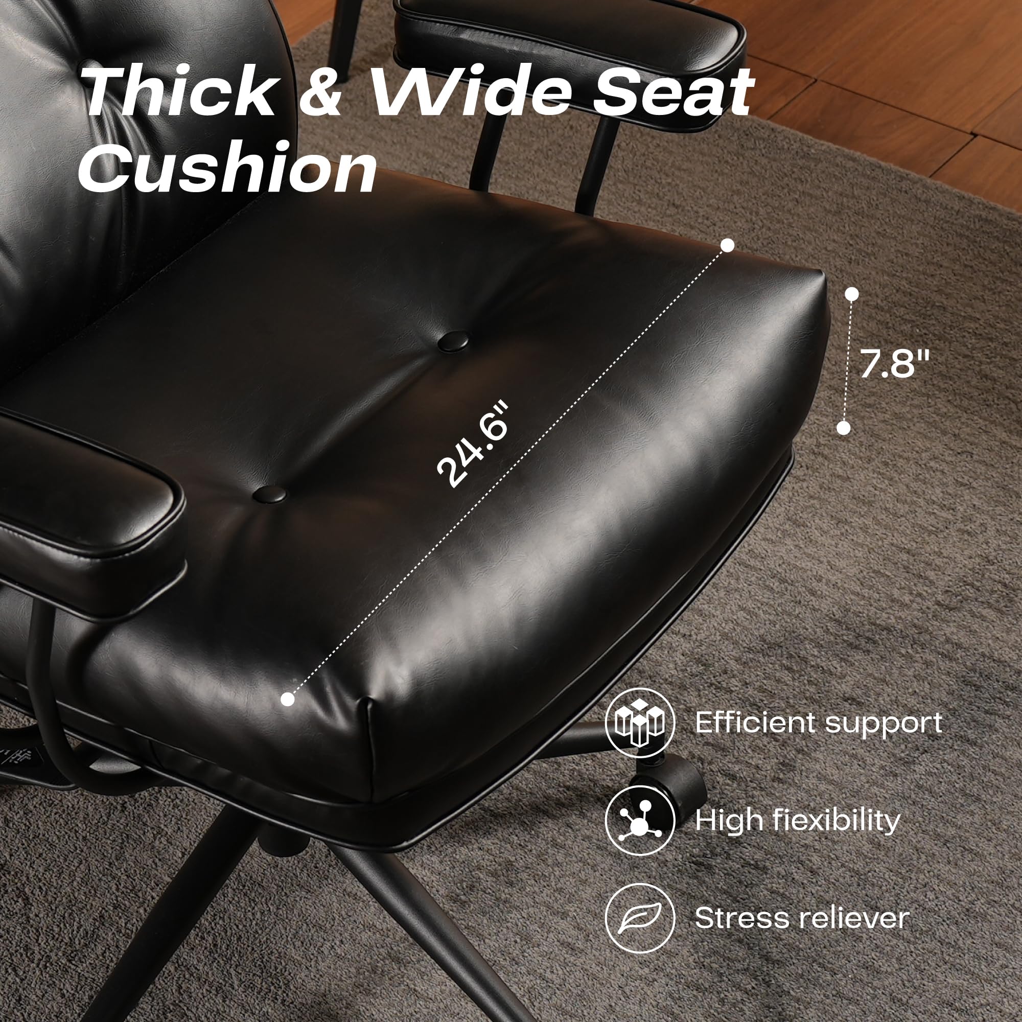 Big and Tall Office Chair for Heavy People - 300LBS Weight Capacity PU Leather Executive Chair with Lumbar Support, High Back Ergonomic Computer Desk Chair for Home & Office (Black) - Perfect for Managers, Long Work Hours & Gaming Sessions
