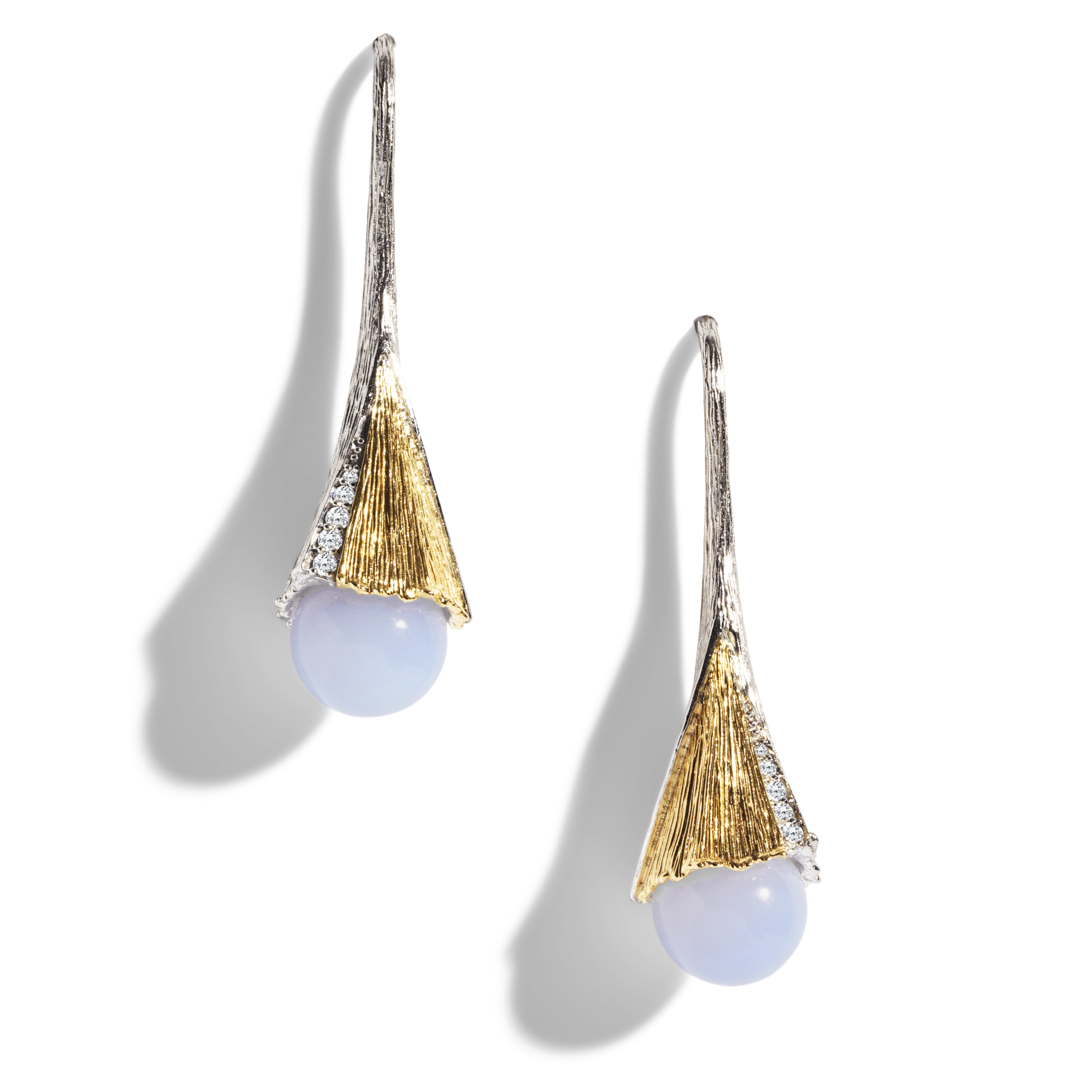 Elegant Butterfly Ginkgo Leaf Earrings with Chalcedony & Diamond Accents - Perfect for Weddings, Parties & Special Occasions