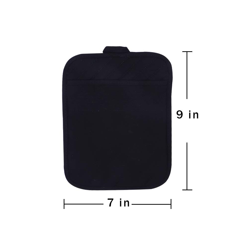 Anyi Heat Resistant Cotton Pot Holders with Pockets - Black Kitchen Counter Table Hot Pads for Cooking, Baking & Serving - Perfect for Stovetop, Oven & Dining Protection