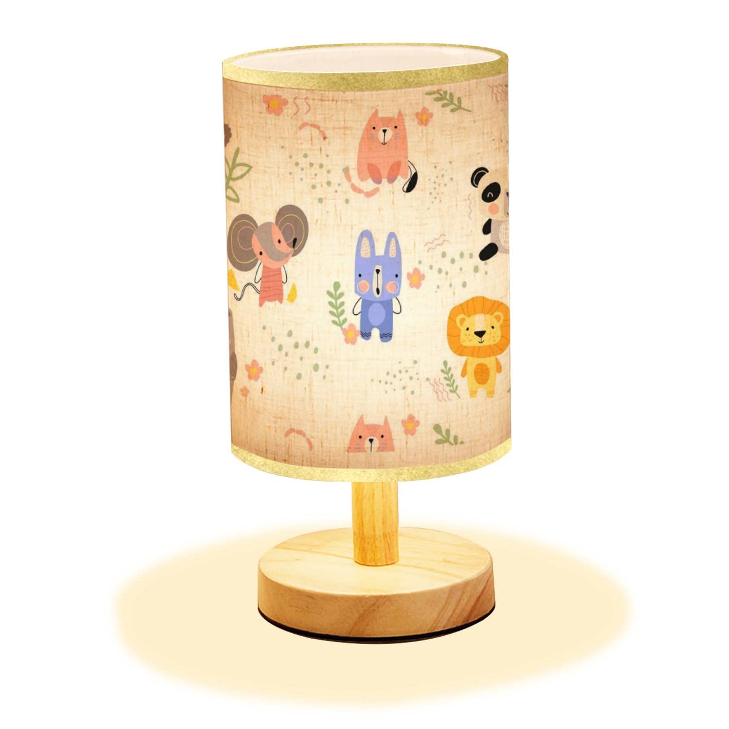 Minimalist Wooden Nightstand Lamp with Flaxen Fabric Shade - Cute Animal Design Bedside Table Light for Bedroom, Living Room & Office - Perfect for Reading, Decor & Creating Cozy Ambiance