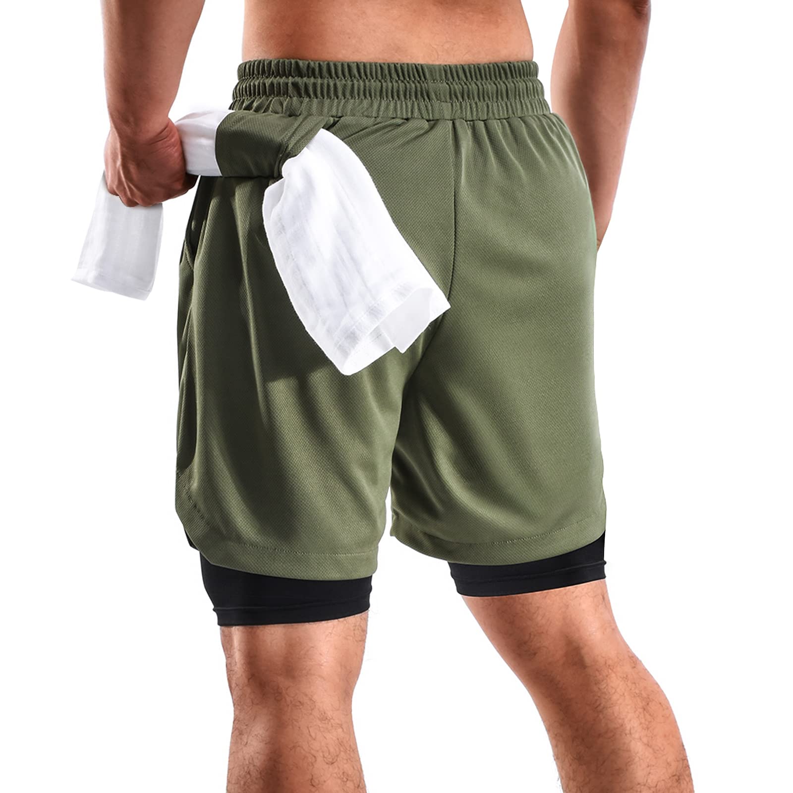 2-in-1 Men's Athletic Shorts 7 Inch - 2 Pack Gym Running Workout Shorts with Pockets & Towel Loop - Breathable Quick-Dry Casual Sports Shorts for Training, Jogging, Basketball & Outdoor Activities