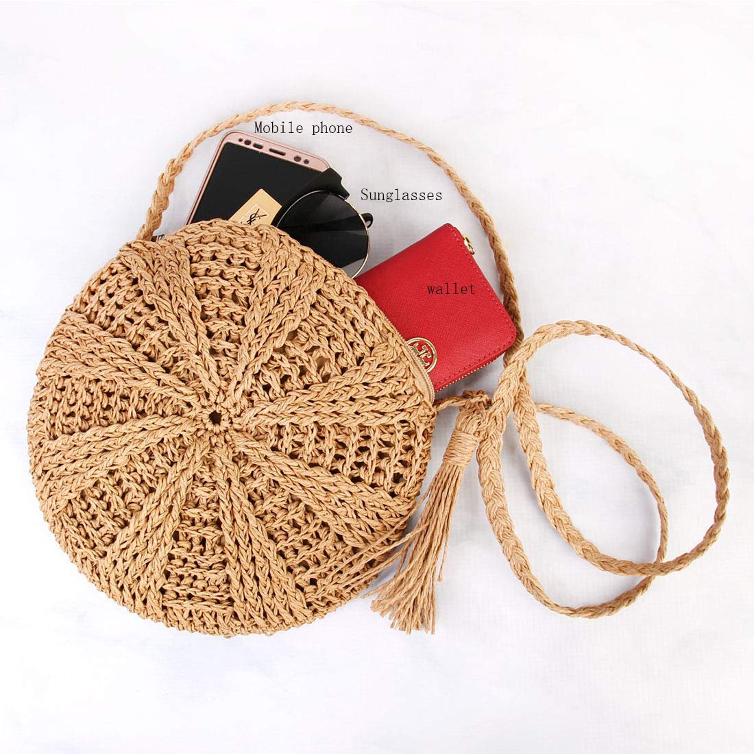 Teeya Women's Straw Crossbody Bag - Boho Woven Shoulder Purse for Summer, Beach, Travel & Everyday Use | Round Handbag for Casual Outings, Vacations & Festivals
