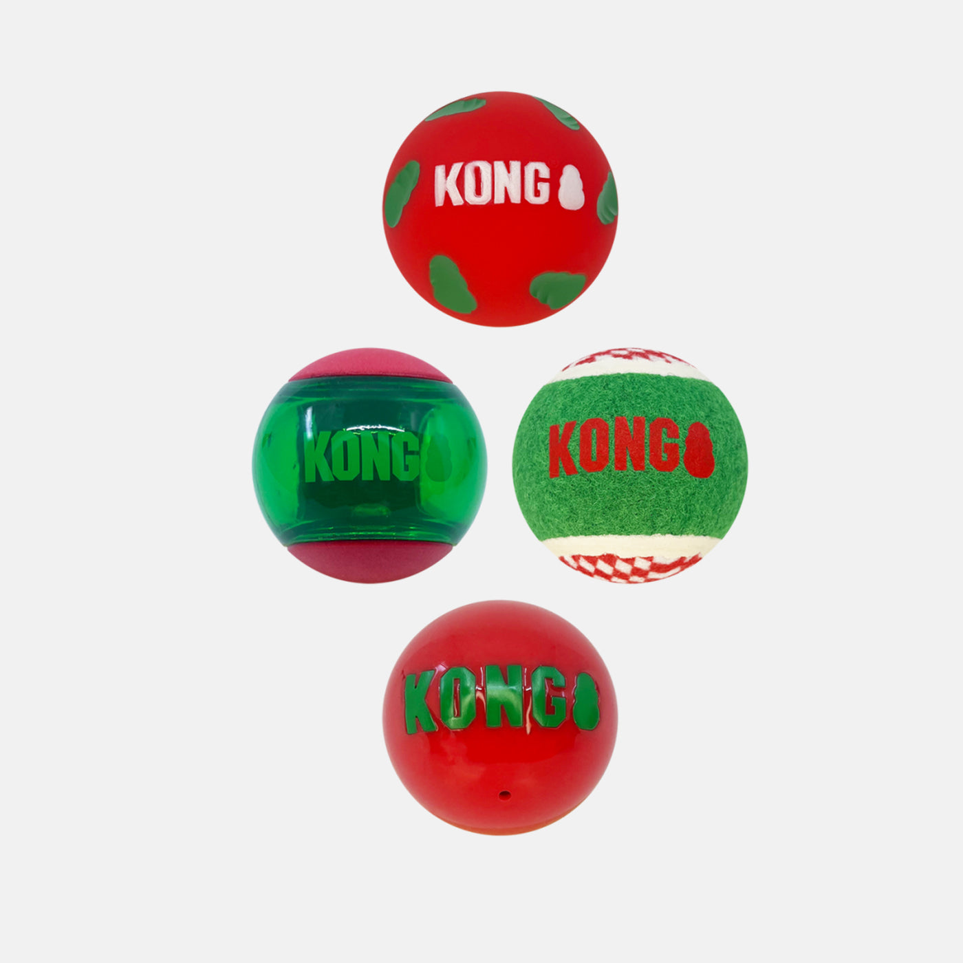 KONG Holiday Dog Chew Toys - 4 Pack Durable Rubber Balls for Chewing, Fetch & Play - Christmas, Thanksgiving & New Year Pet Gifts for Small & Large Dogs