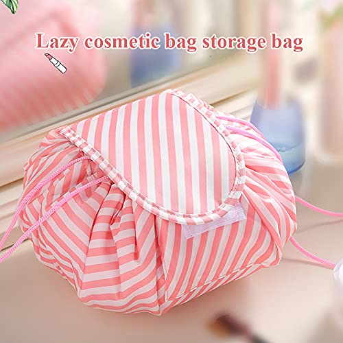 Trendegic Waterproof Travel Makeup Bag for Women - Multifunctional Cosmetic Pouch with Drawstring, Portable Toiletry Organizer (Pink) - Perfect for Travel, Gym, and Daily Use