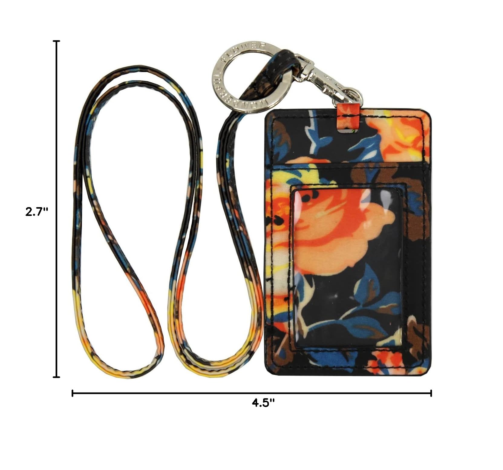 Floral ID Badge Holder with Lanyard - Orange Flower Design for Work, School & Events | Secure Card Holder for Nurses, Teachers & Office Professionals