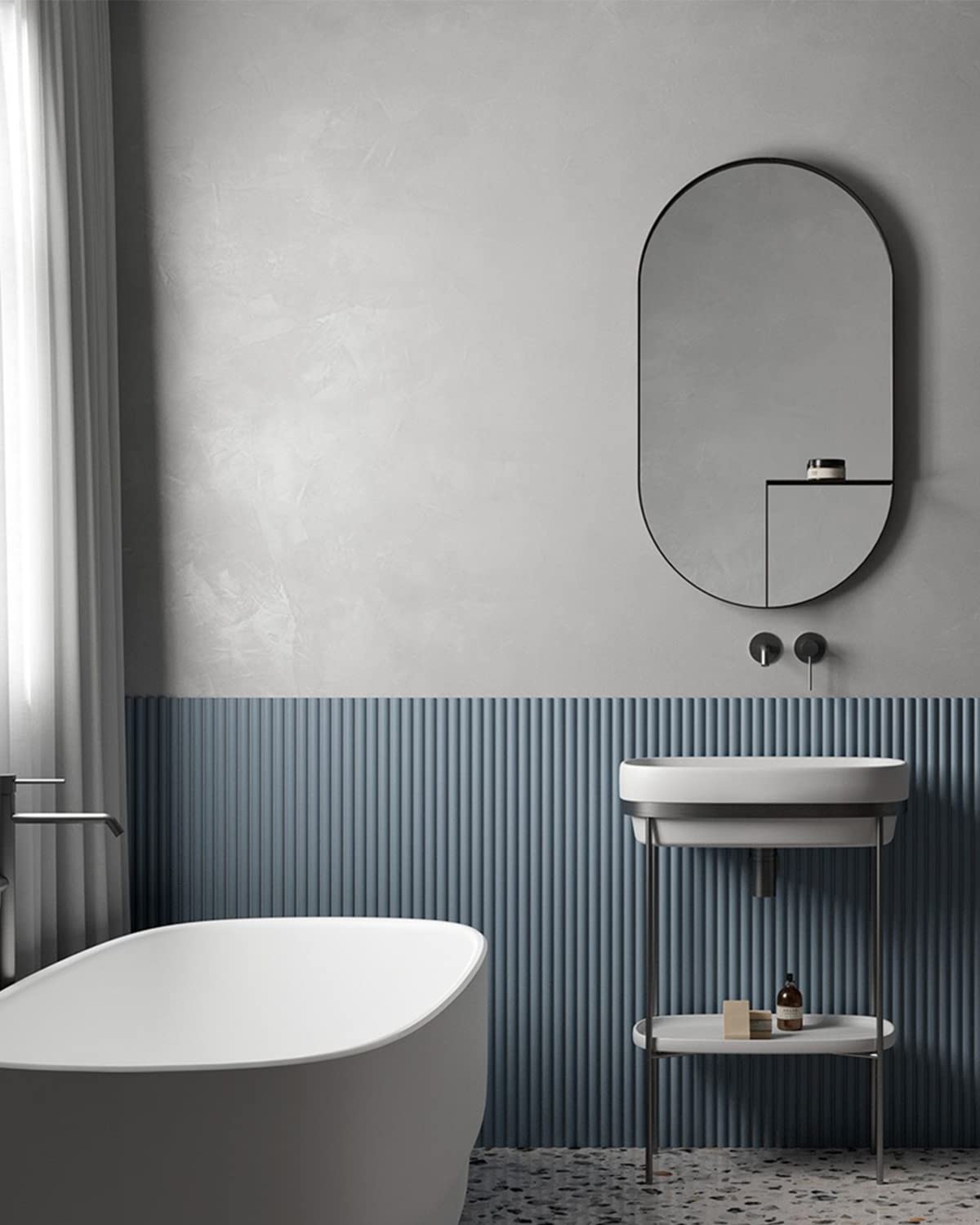 Dewfig 24x36 Inch Oval Wall Mirror with Black Metal Frame - Bathroom, Bedroom, Living Room Decor - Perfect for Vanity, Entryway & Home Styling