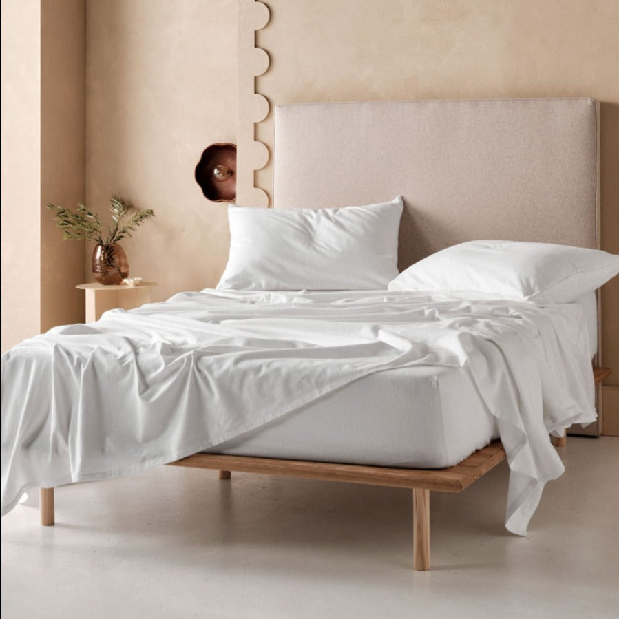 Premium Flannelette Plain White Sheet Set by LINEN HOUSE - Soft & Breathable Bedding for Cozy Winter Nights - Perfect for Master Bedroom, Guest Room & Dorm
