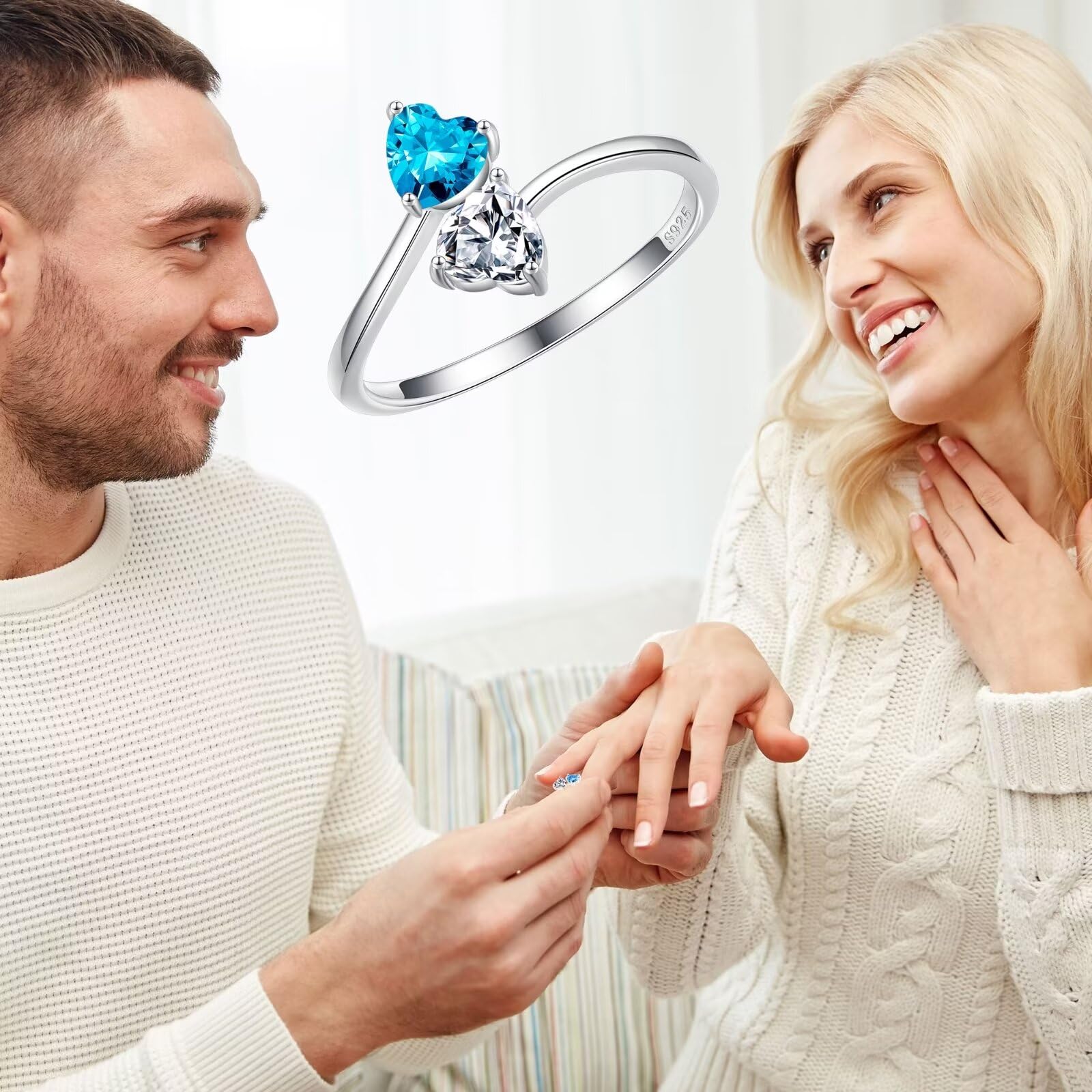 Iefil Adjustable Birthstone Rings for Women - 925 Sterling Silver Double Birthstone Rings, Anniversary Birthday Gifts for Women, Personalized Jewelry Gifts for Wife Mom Girlfriend - Perfect for Valentine's Day, Mother's Day, and Special Occasions