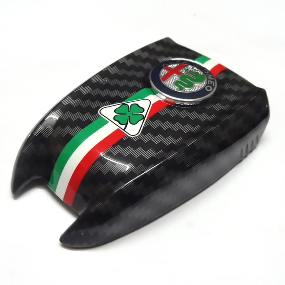 Alfa Romeo Giulia Stelvio Ti Carbon Fiber Style 3D Logo Smart Key Cover - ABS Key Case Replacement for Quadrifoglio & Color Logo Models | Car Remote Protector for Daily Use & Travel
