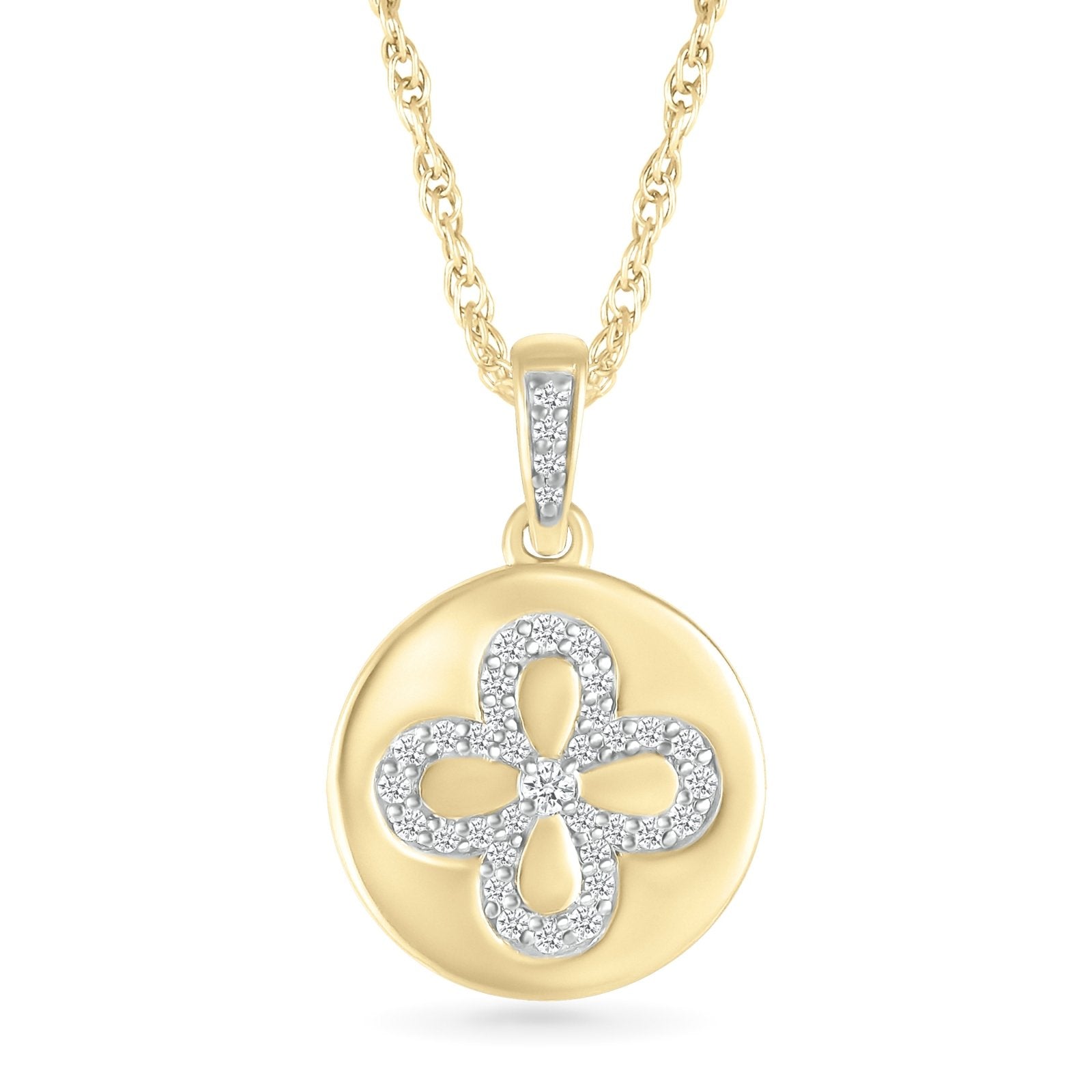 10k Yellow Gold Diamond Flower Disc Pendant Necklace - Elegant Floral Jewelry for Women - Perfect for Weddings, Anniversaries & Special Occasions