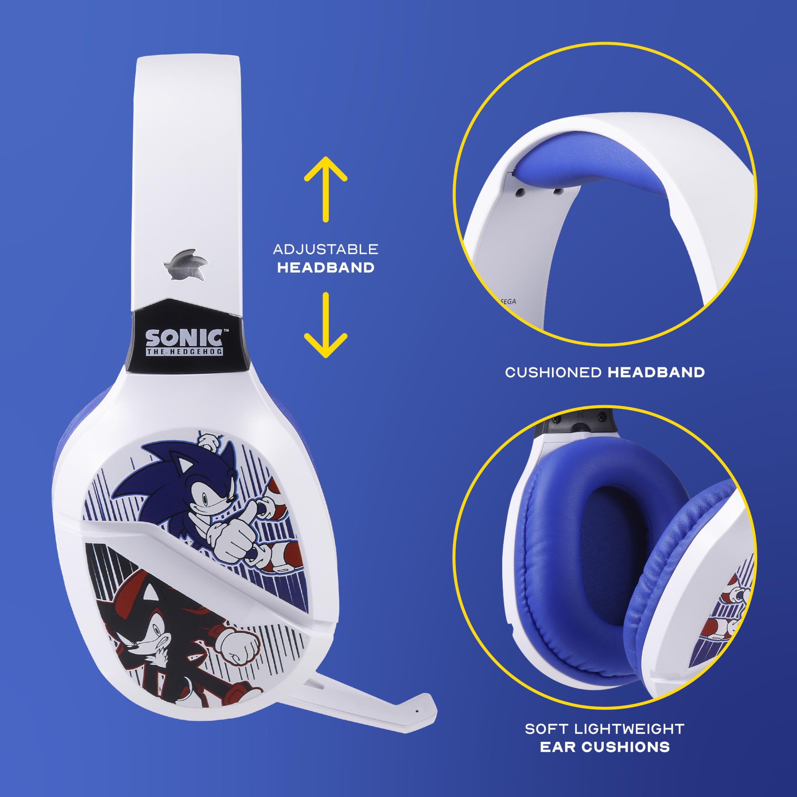 Vivitar Sonic The Hedgehog Wireless Bluetooth Gaming Headset with Low Latency, Comfortable Cushioned Ear Cups & Adjustable Boom Mic - Perfect for PC Gaming, Mobile Phones & Online Multiplayer Games