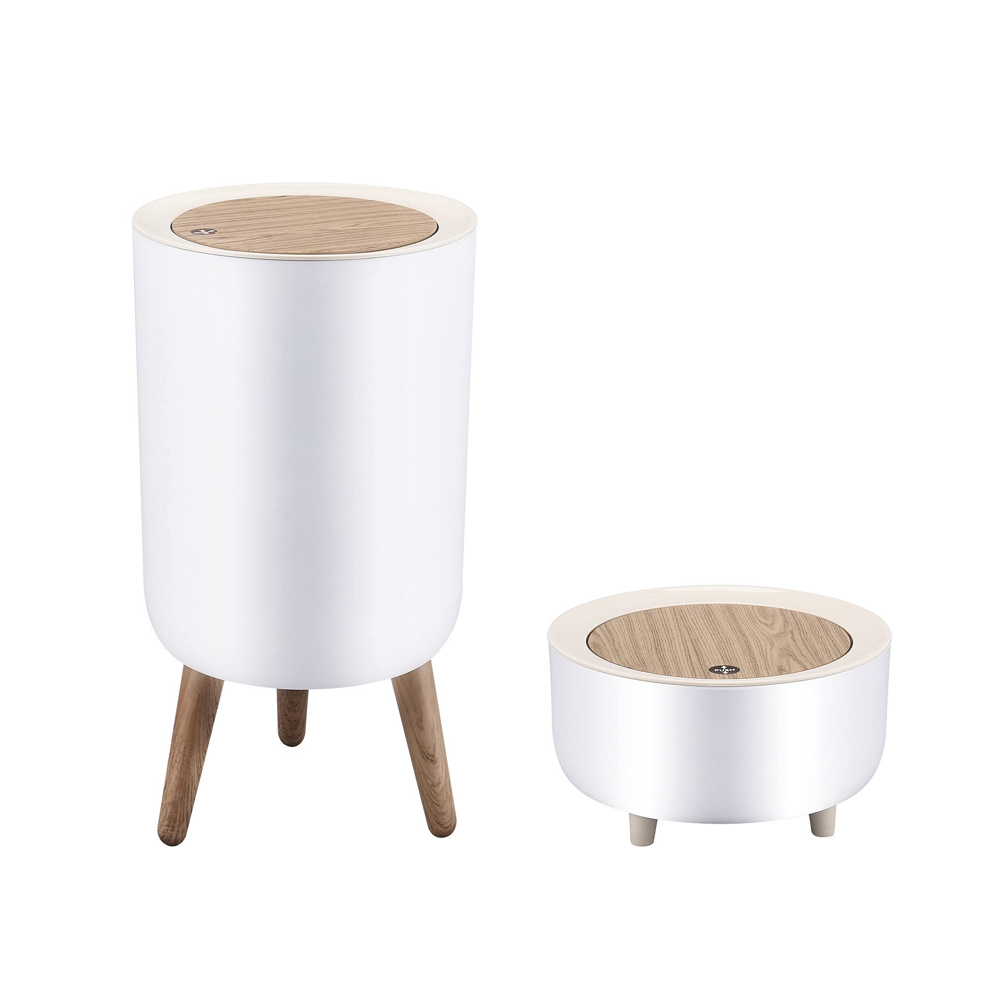 1.8 Gallon & 0.5 Gallon Mini Trash Can Set (2-Piece) - Press Top Lid, Modern Nordic Waste Basket for Office, Home, Outdoor - Dog Proof Small Garbage Bin (White) | Perfect for Desks, Bathrooms, Dorm Rooms & Pet Areas
