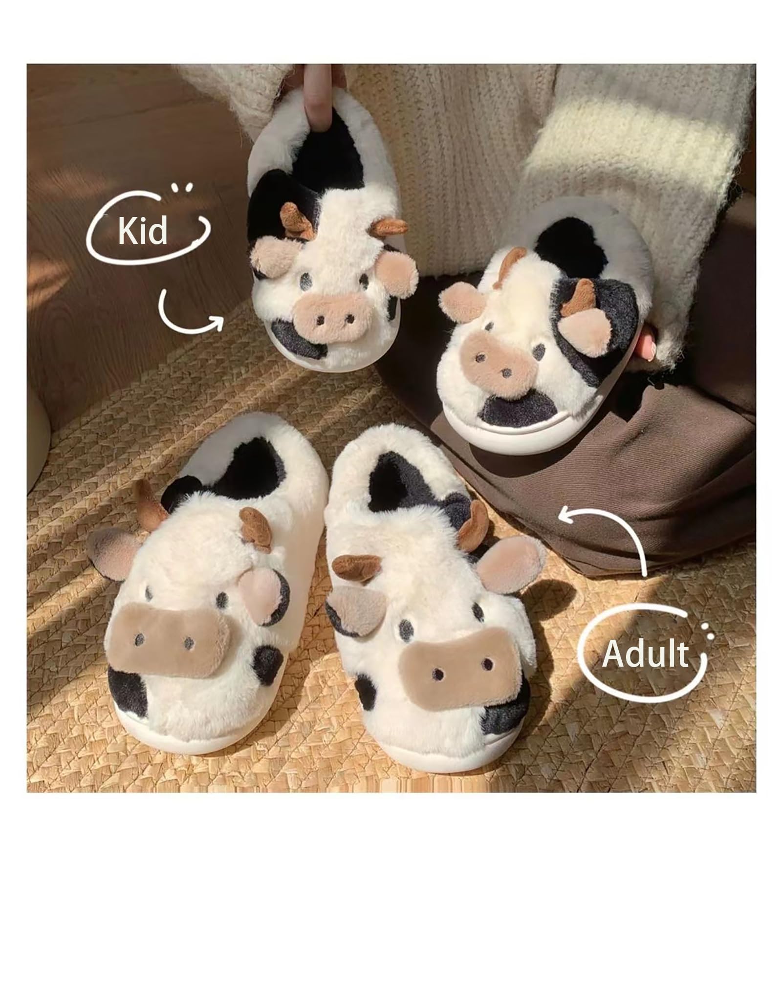 Soofylia Cow Slippers for Women and Men - Soft Fuzzy Animal House Slippers for Indoor & Outdoor Wear - Cozy Plush Kawaii Slippers for Lounge, Home, Gifts and Relaxation
