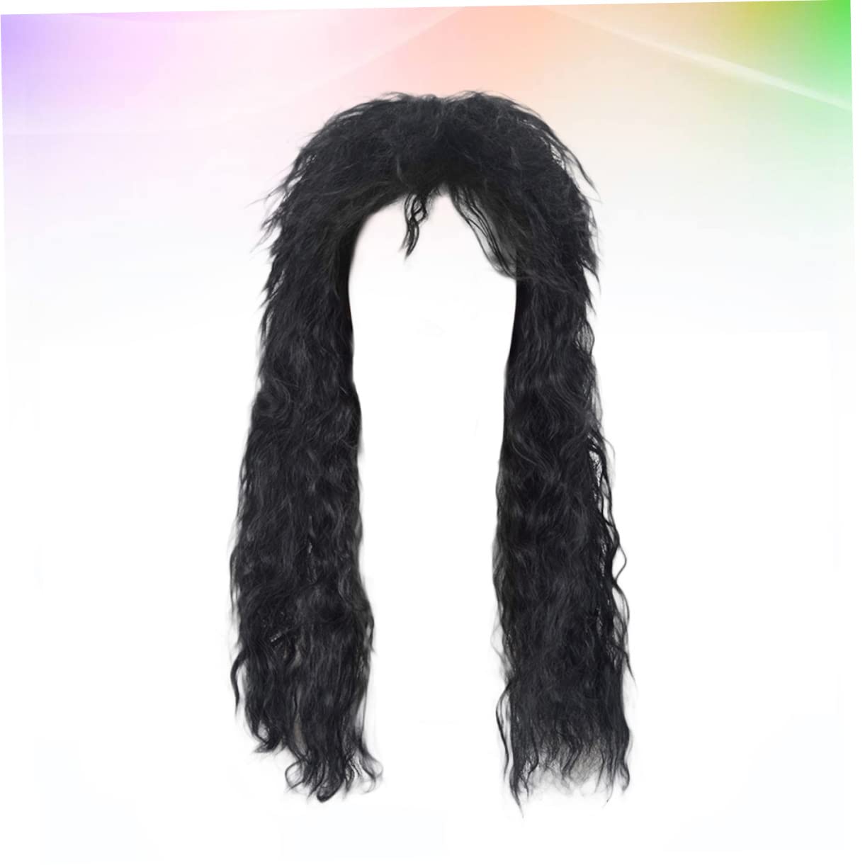 **Mikinona Heat Resistant Curly Hair Male Wig - 80s Retro Punk Style Long Fluffy Black Wig for Cosplay, Halloween, and Themed Parties**