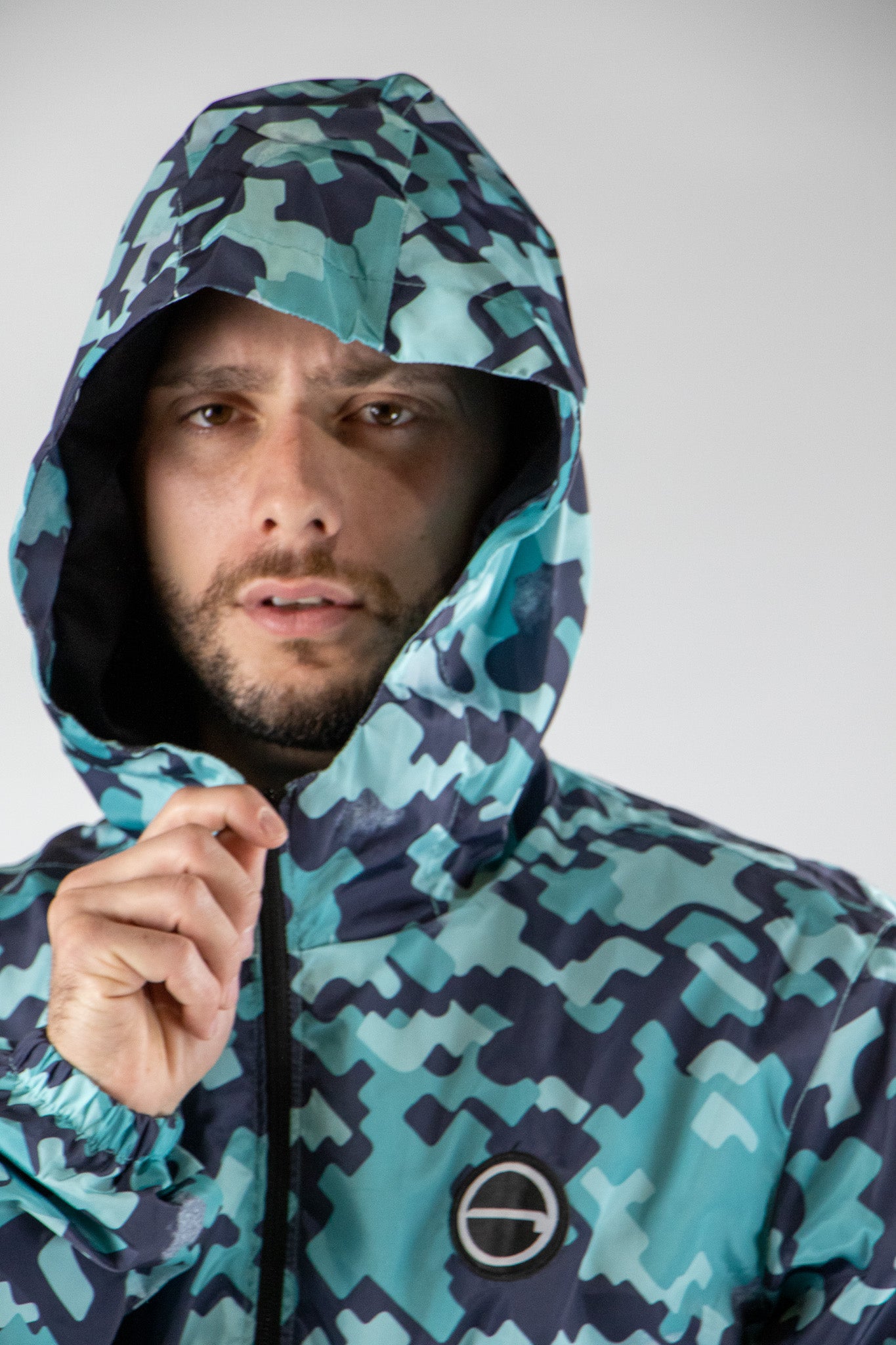 Unisex Tetris 6 Windbreaker Jacket - Green/Blue Waterproof Lightweight Hooded Outdoor Coat for Hiking, Running & Casual Wear