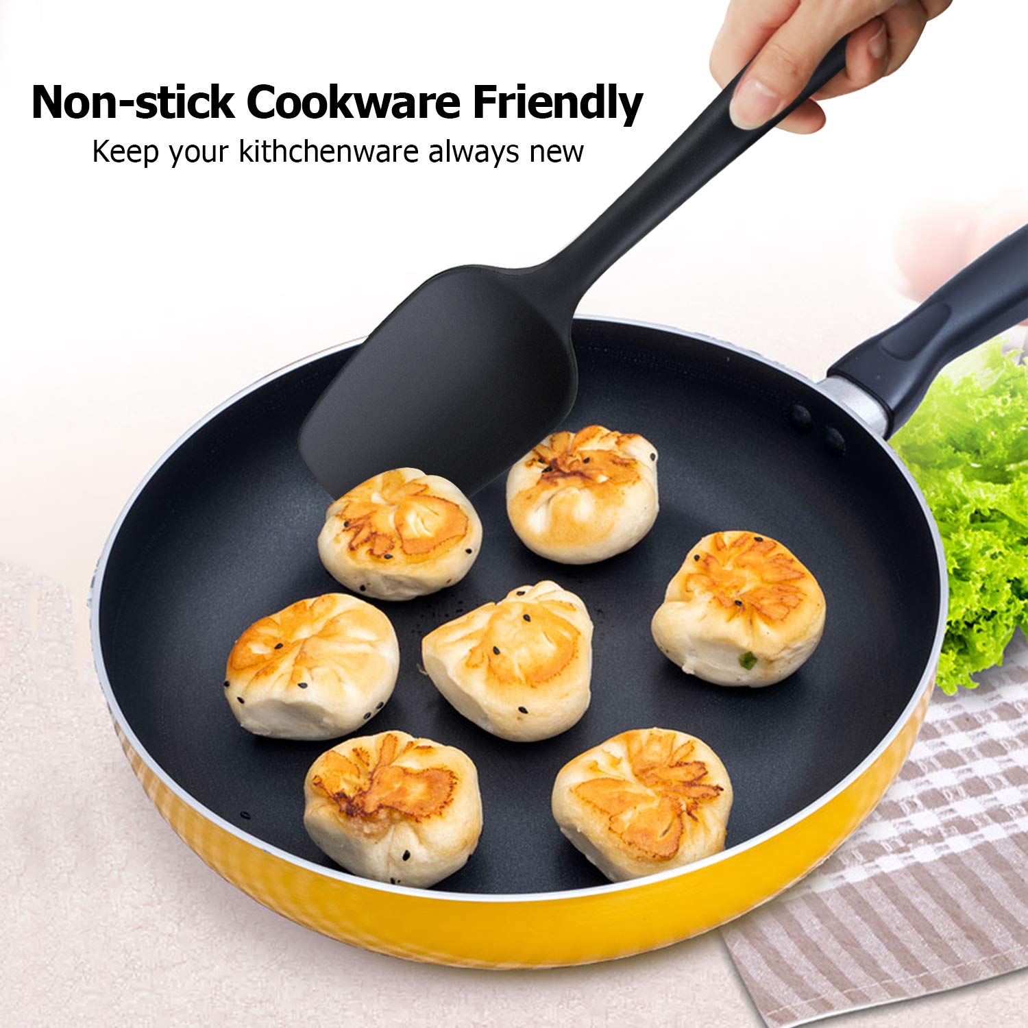 6-Piece Silicone Spatula Set - Heat Resistant & Nonstick Kitchen Utensils for Cooking, Baking, Mixing - Food Grade Rubber Spatulas with Stainless Steel Core & Seamless Design (Black) - Perfect for Cake Decorating, Cookie Dough, Pancake Flipping & More