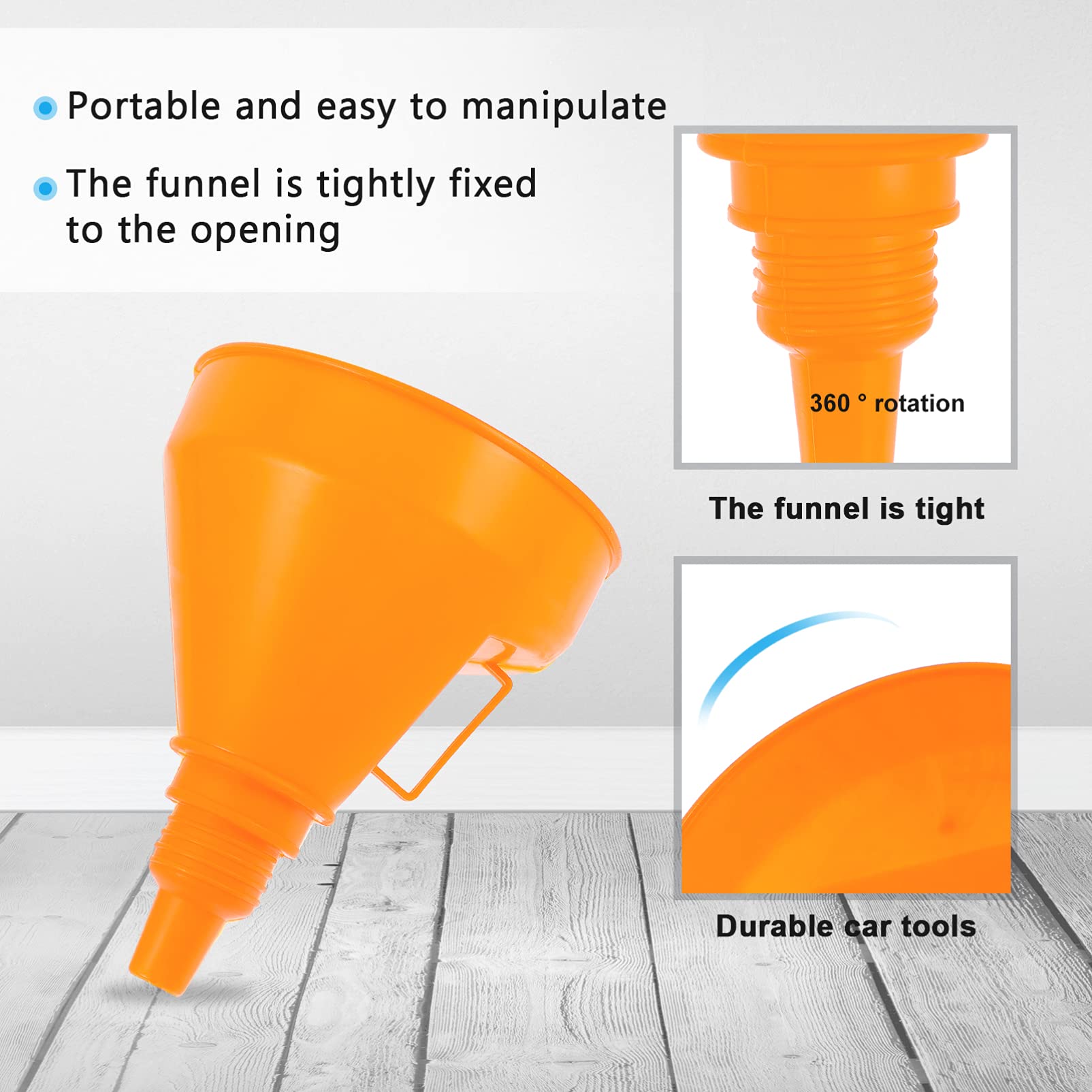 Wakauto 6-Piece Mini Funnel Set - Wide Mouth Plastic Funnels for Fuel, Kerosene & Coolant - Durable ABS Material - Perfect for Automotive Fluids, DIY Projects & Home Use