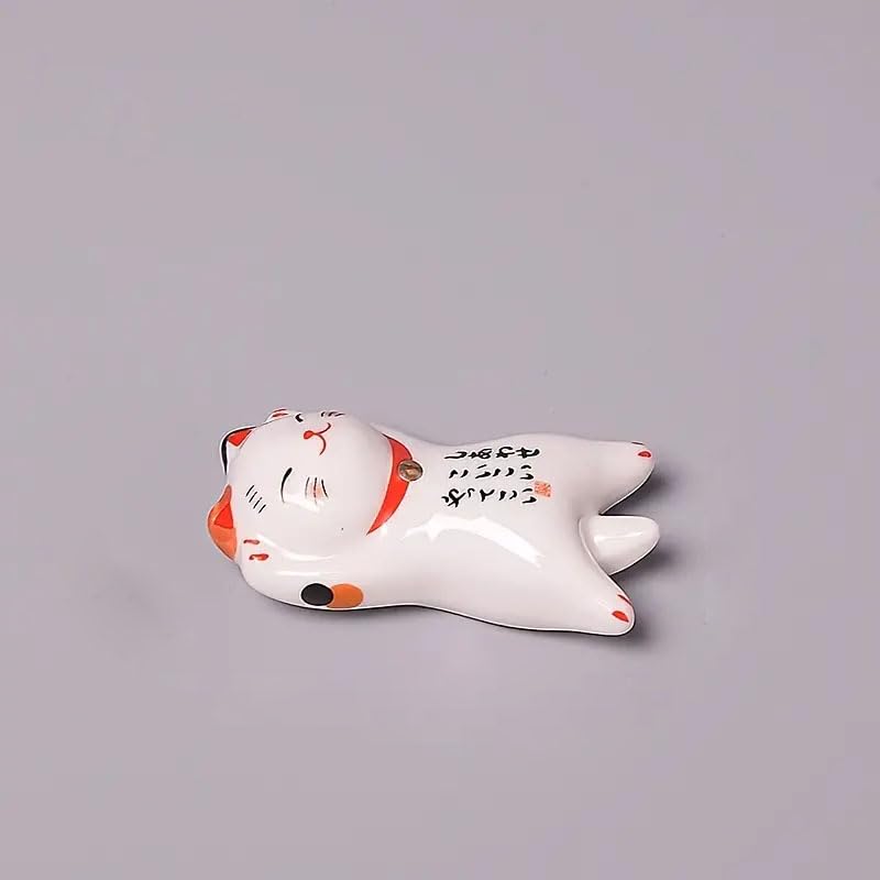 10Pcs Japanese Ceramic Chopstick Holders - Lucky Cat Bone Porcelain Chopstick Stands for Sushi, Asian Dining & Home Decor - Cute Small Ornaments for Kitchen & Table Setting