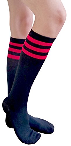 Knee High-black/Red 3 Stripe