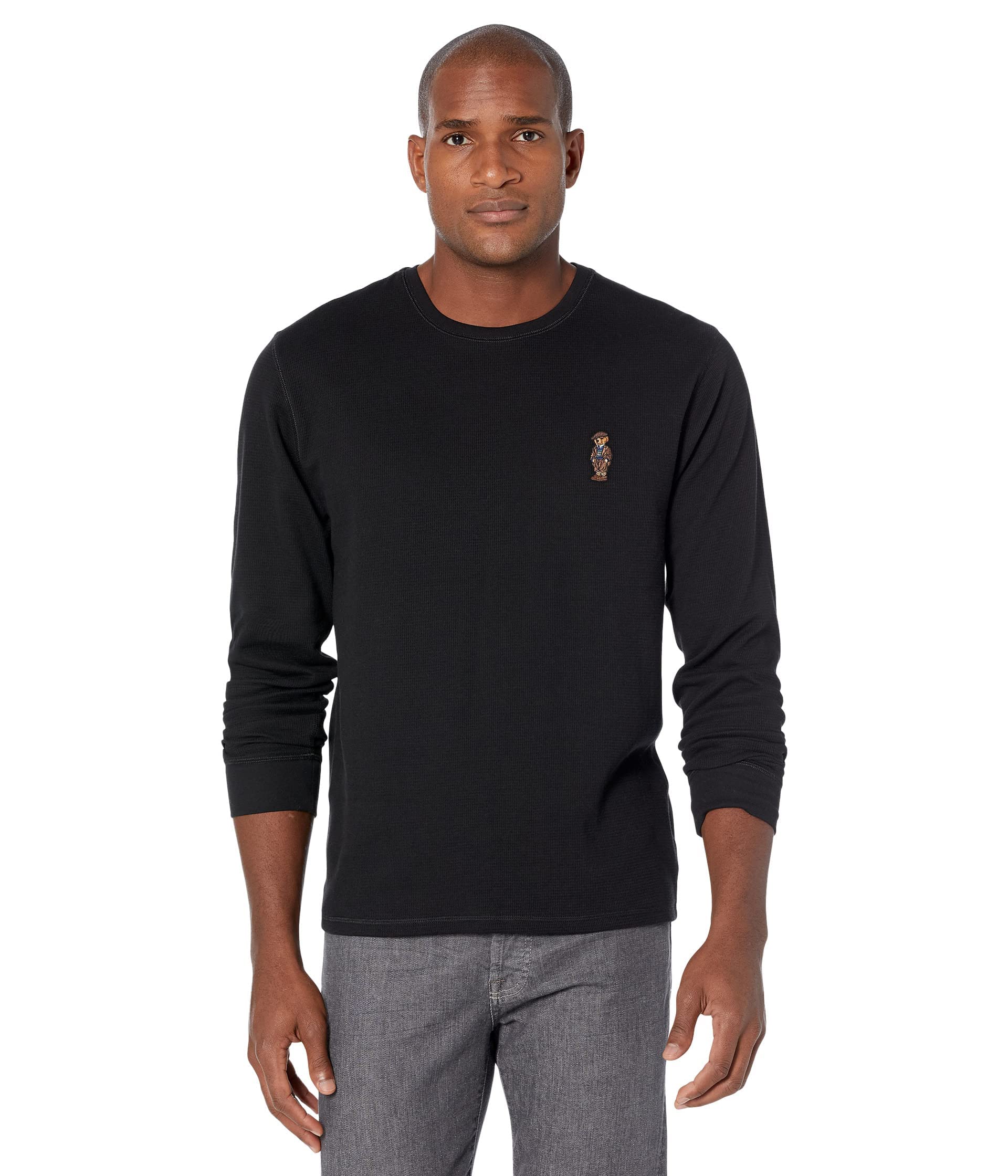 Ralph Lauren Polo Bear Midweight Waffle Long Sleeve Crewneck Sleepshirt - Black Heritage Icon Bear Design - XL Size - Cozy Lounge Wear & Sleepwear for Men