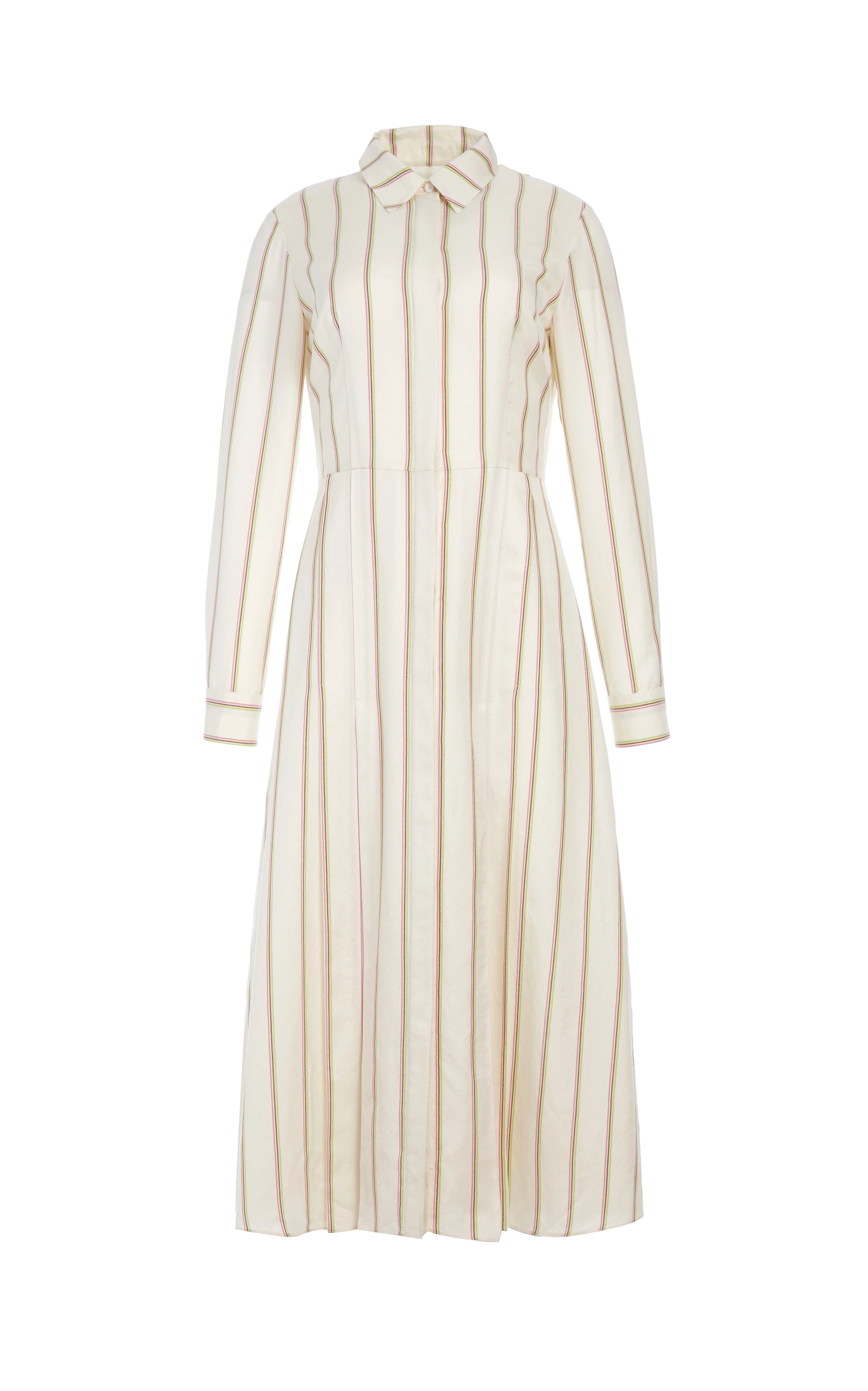 Vanessa Ivory Multi Stripe Wool Silk Shirtdress - Elegant Women's Office Wear & Casual Dress for Work, Parties & Special Occasions